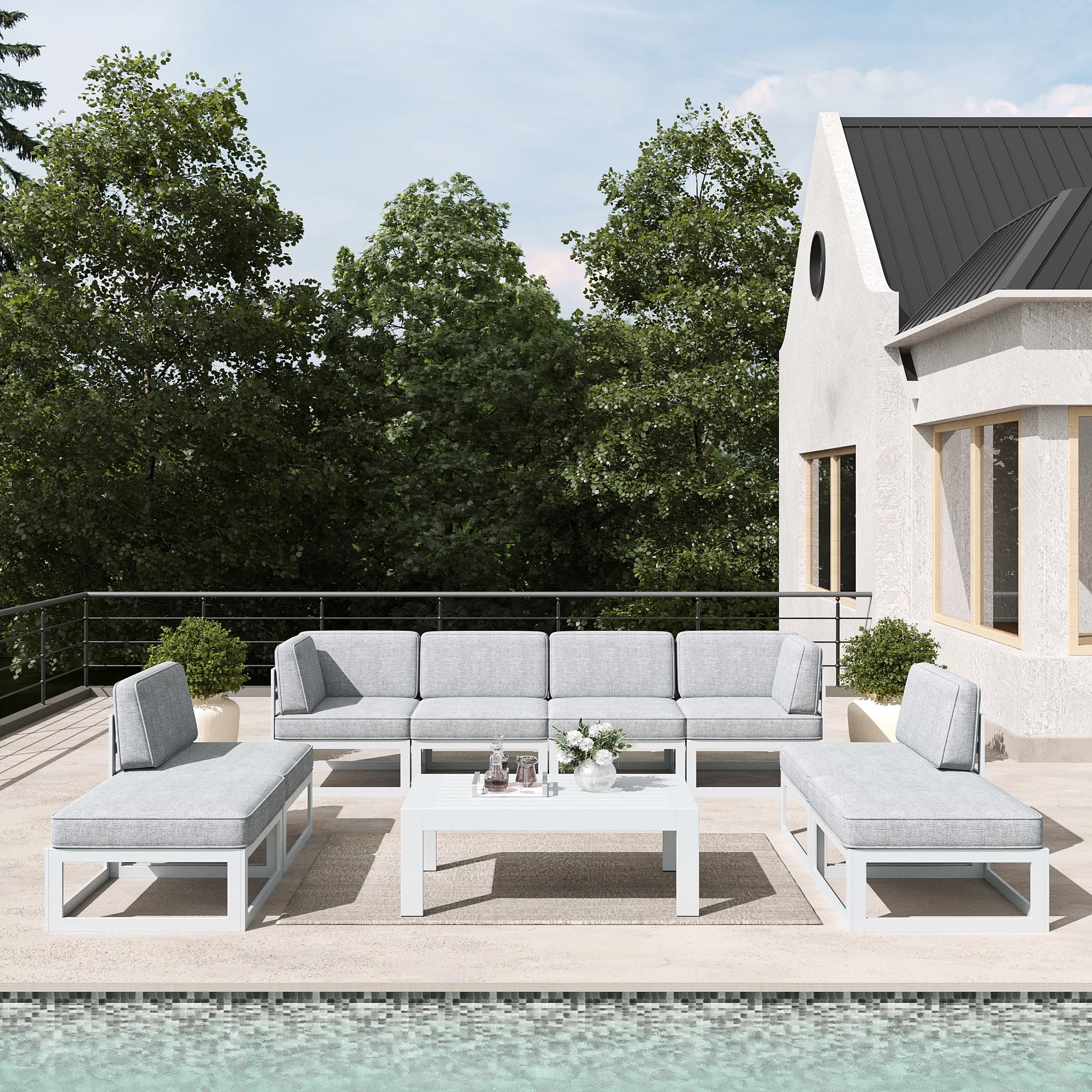 9-Piece Modern Aluminum Patio Sectional Set with Coffee Table