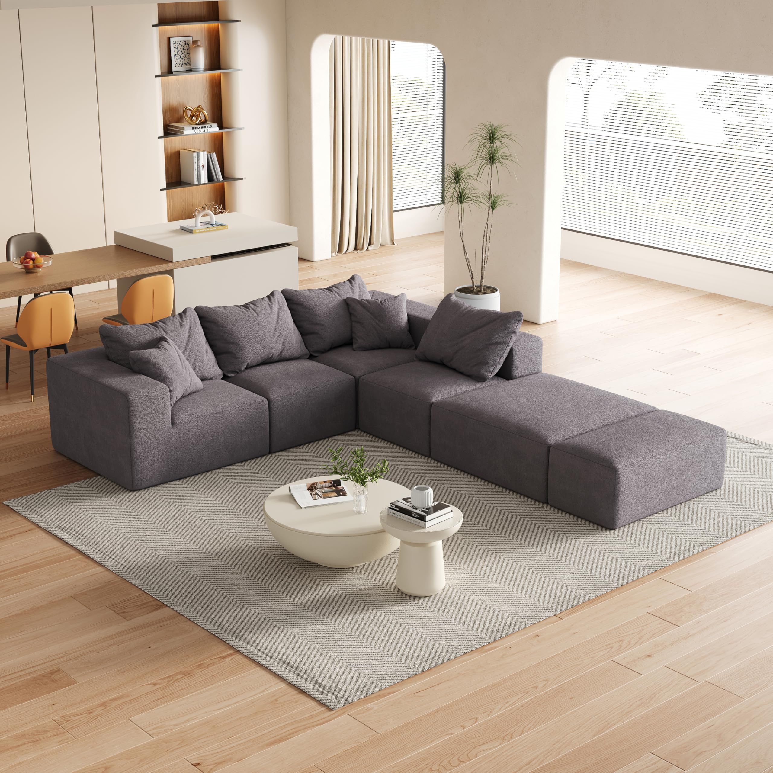 132" L-Shaped Sectional Sofa with Ottoman