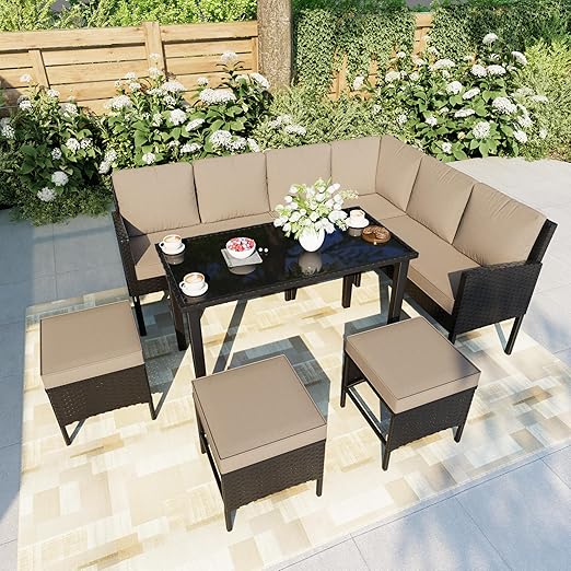 7-Piece Outdoor Dining Set with Glass Table