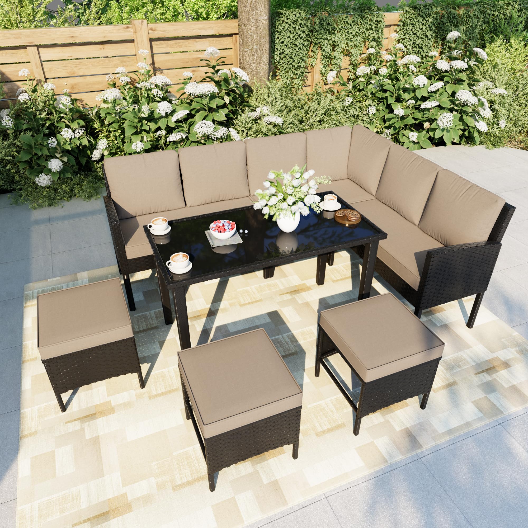 7-Piece Patio Dining Set with Ottoman