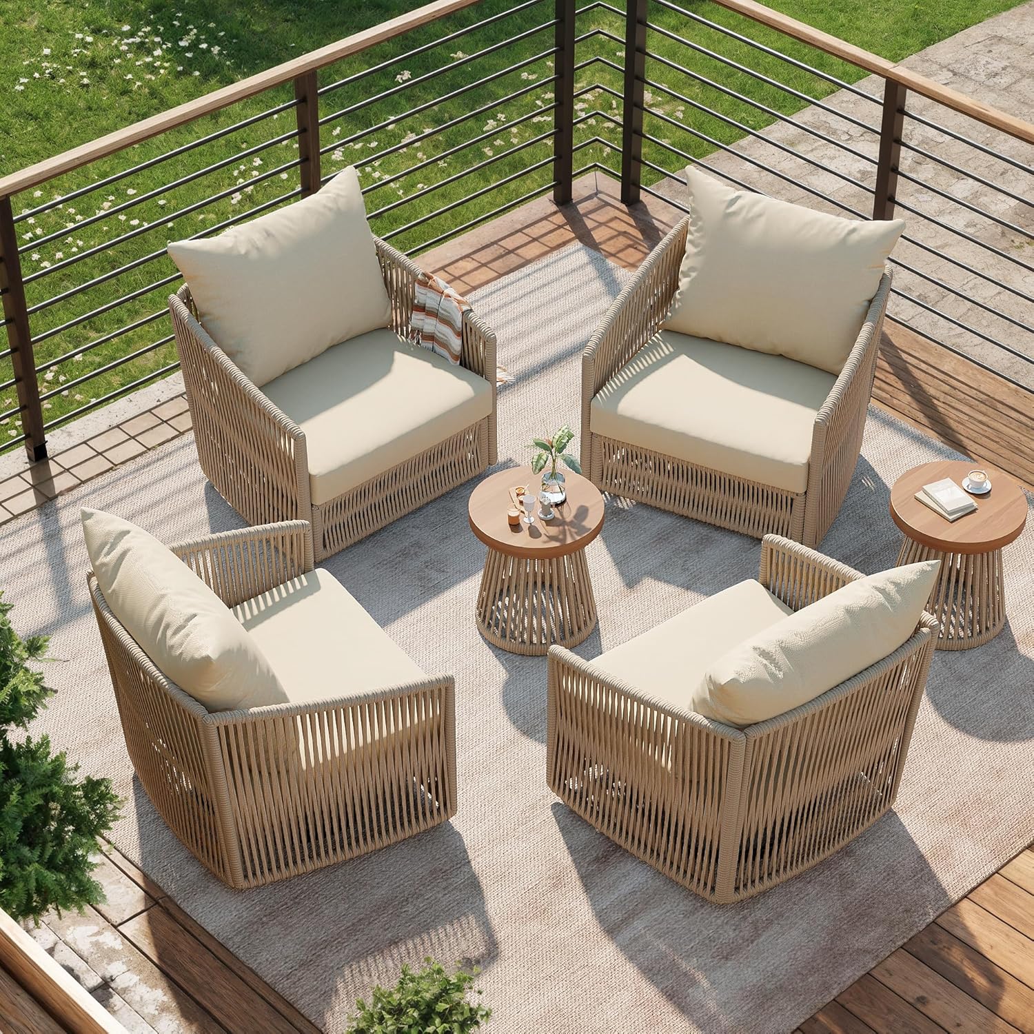 3-Piece Patio Swivel Bistro Set with Coffee Table