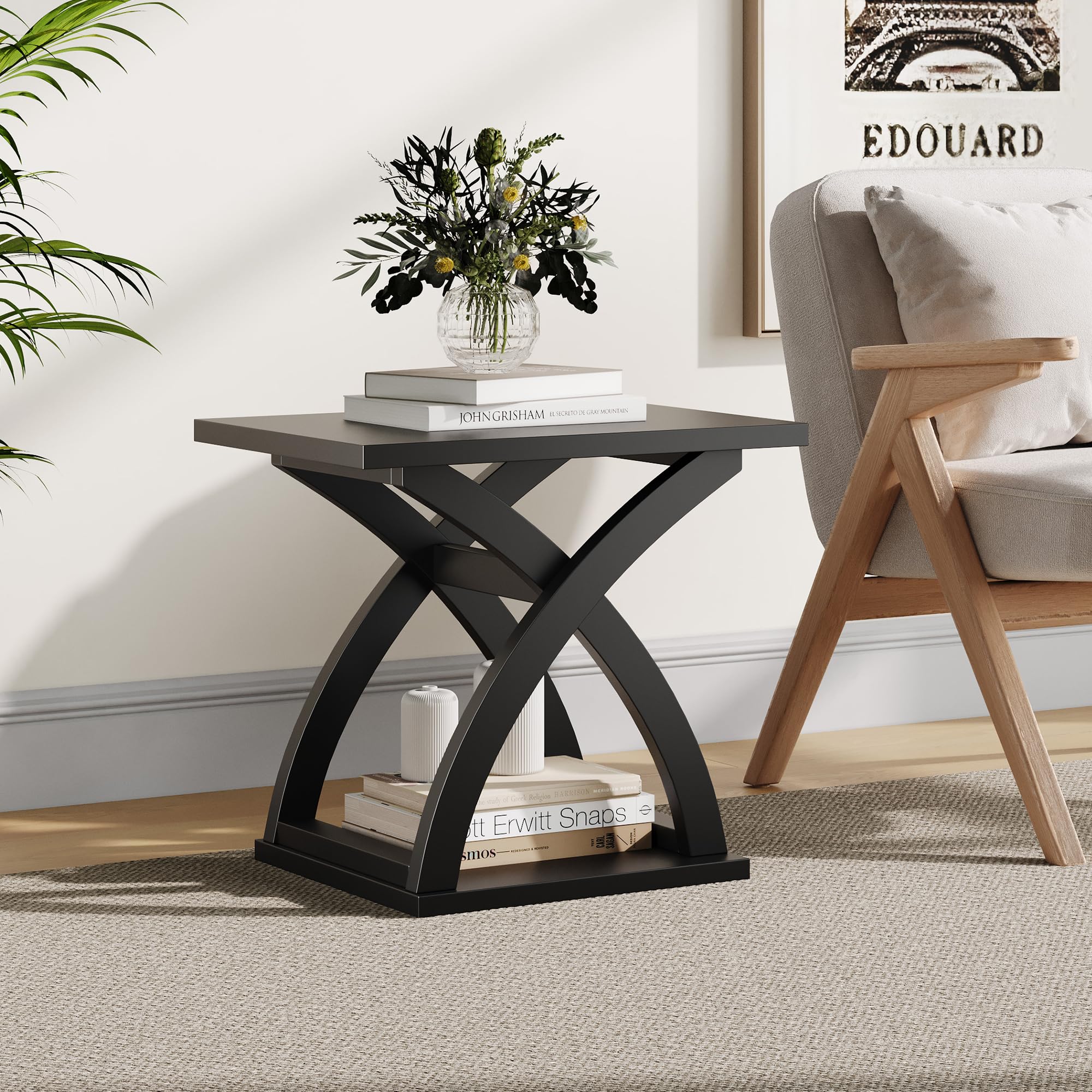 End Side Table Set of 2 with Storage Shelf