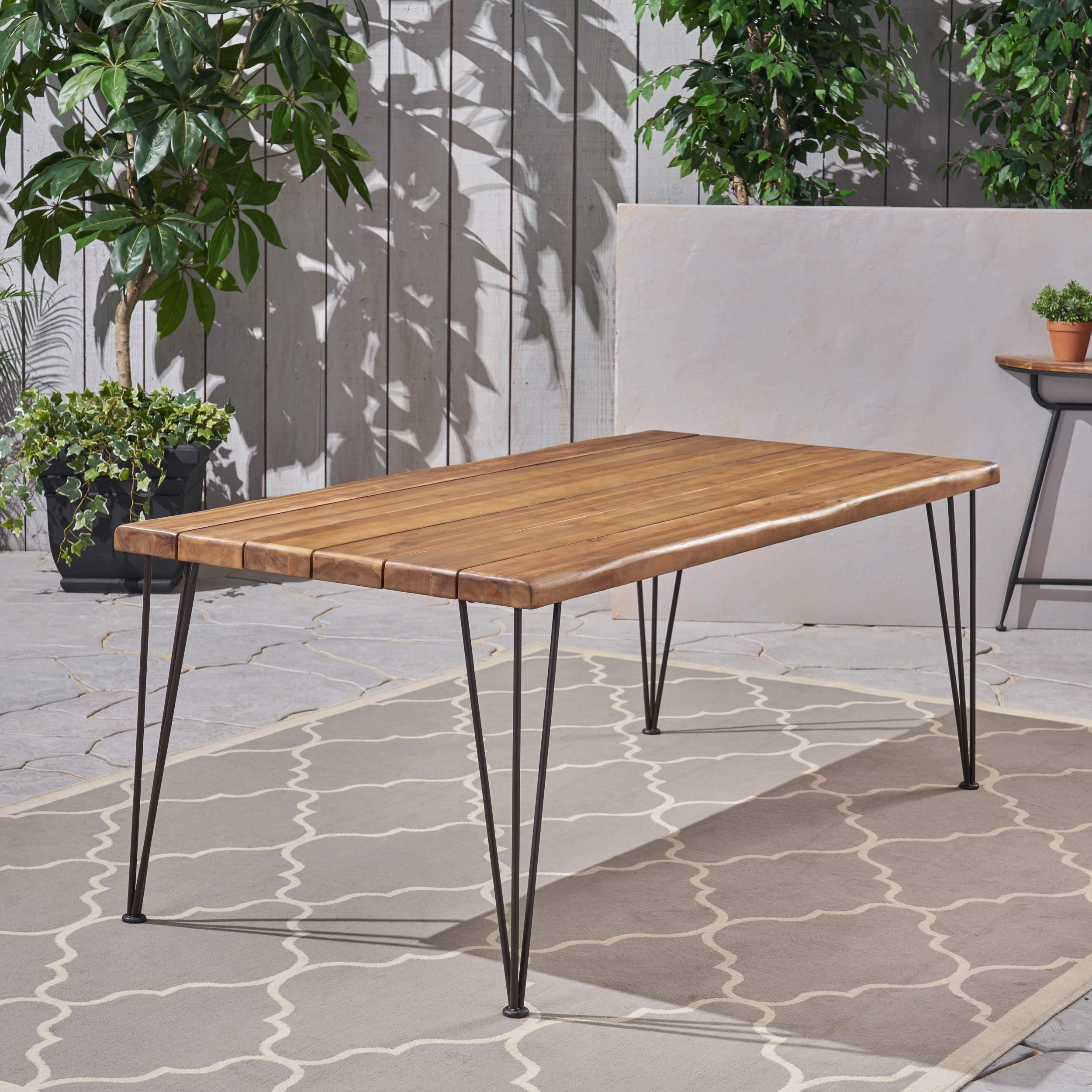 Outdoor Acacia Wood Dining Table with Hairpin Legs
