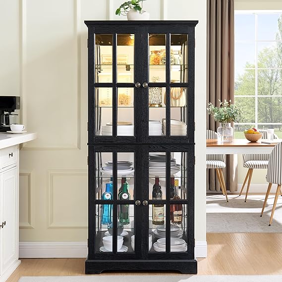 Antique Glass Display Cabinet with Adjustable Shelves