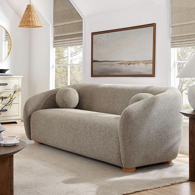 85 Inch Curved Back Sofa with Ball Throw Pillows