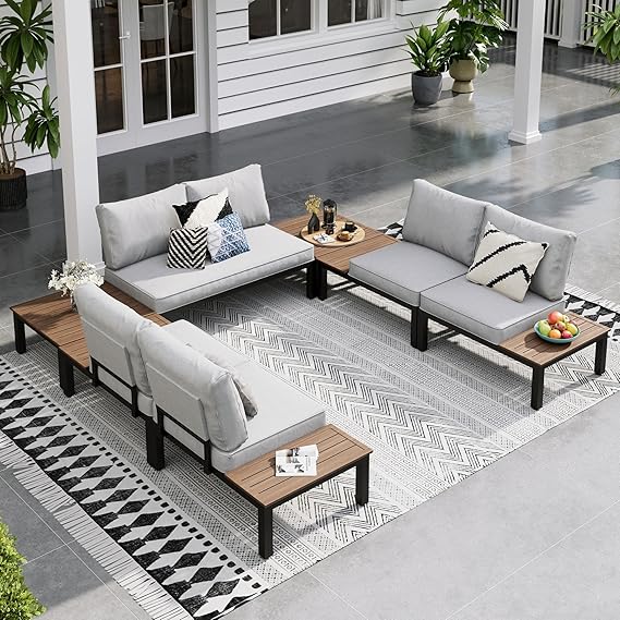 9 Piece Outdoor Sectional Sofa Set with Side Tables