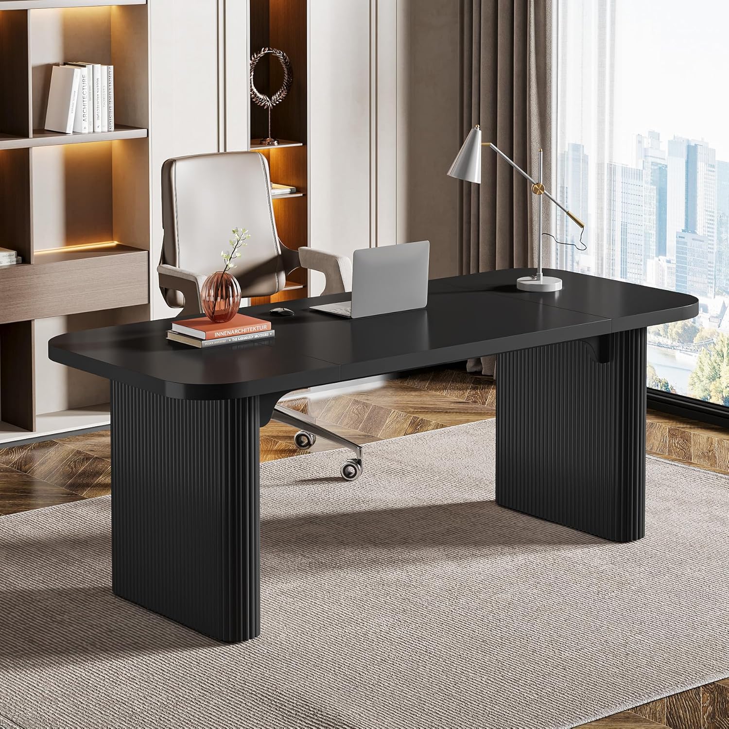 62-Inch Modern Executive Desk with Double Pedestal