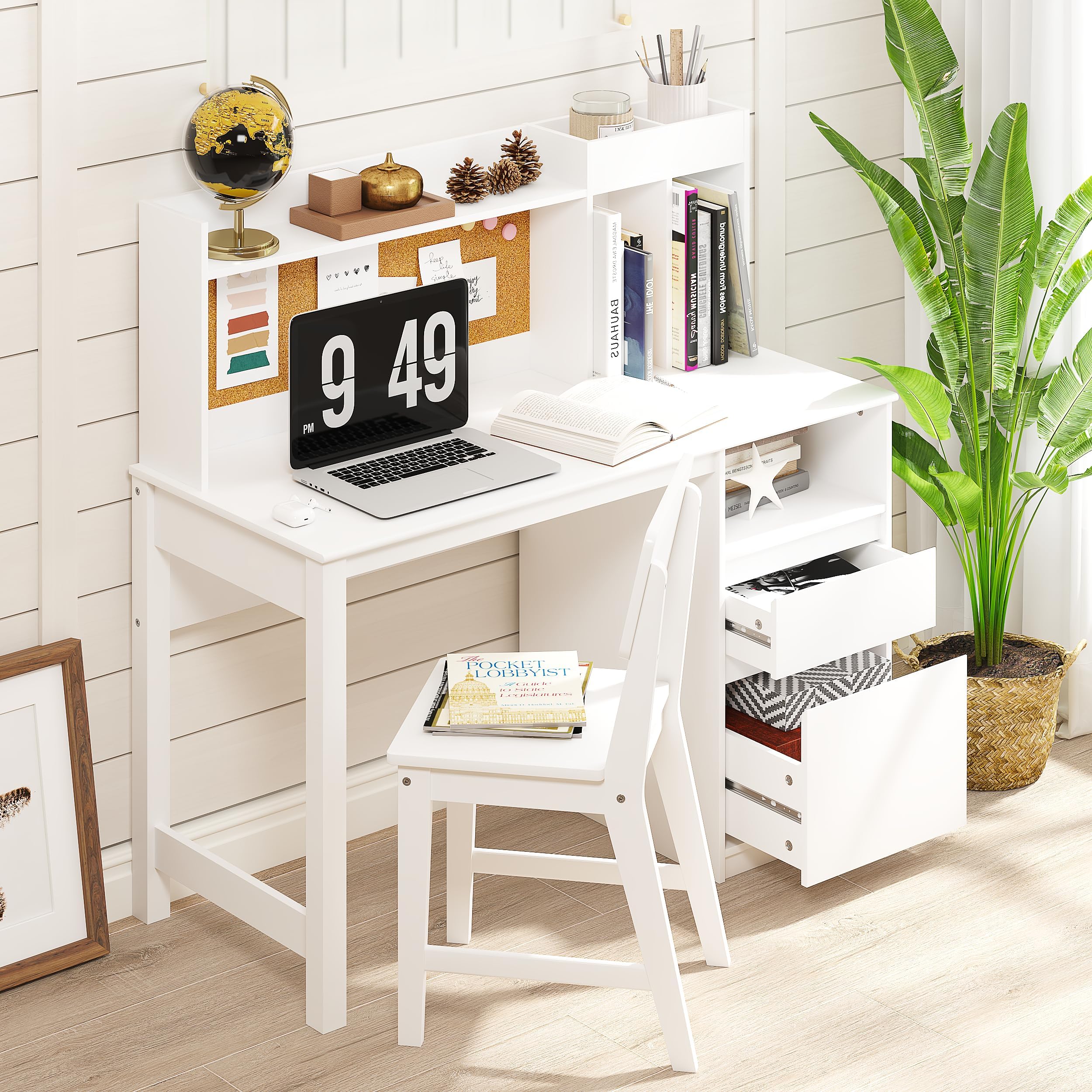 Kids Desk and Chair Set with Hutch and Storage
