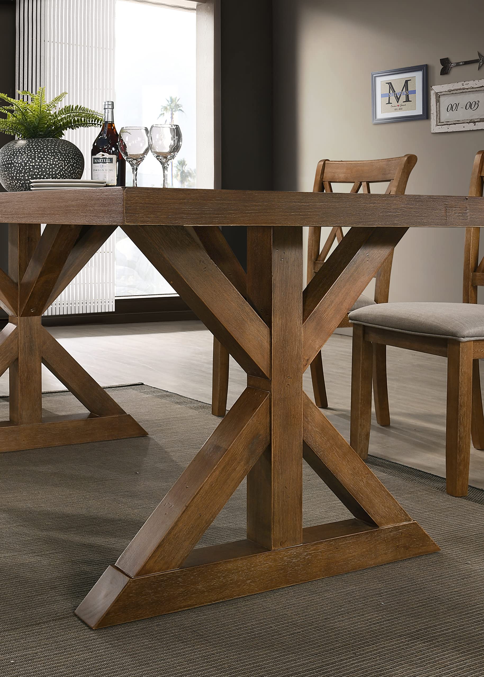 Farmhouse Wood Trestle Dining Table Brushed Driftwood