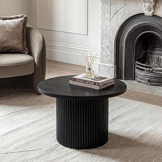 35.5 Inch Round Coffee Table with Fluted Wood Base