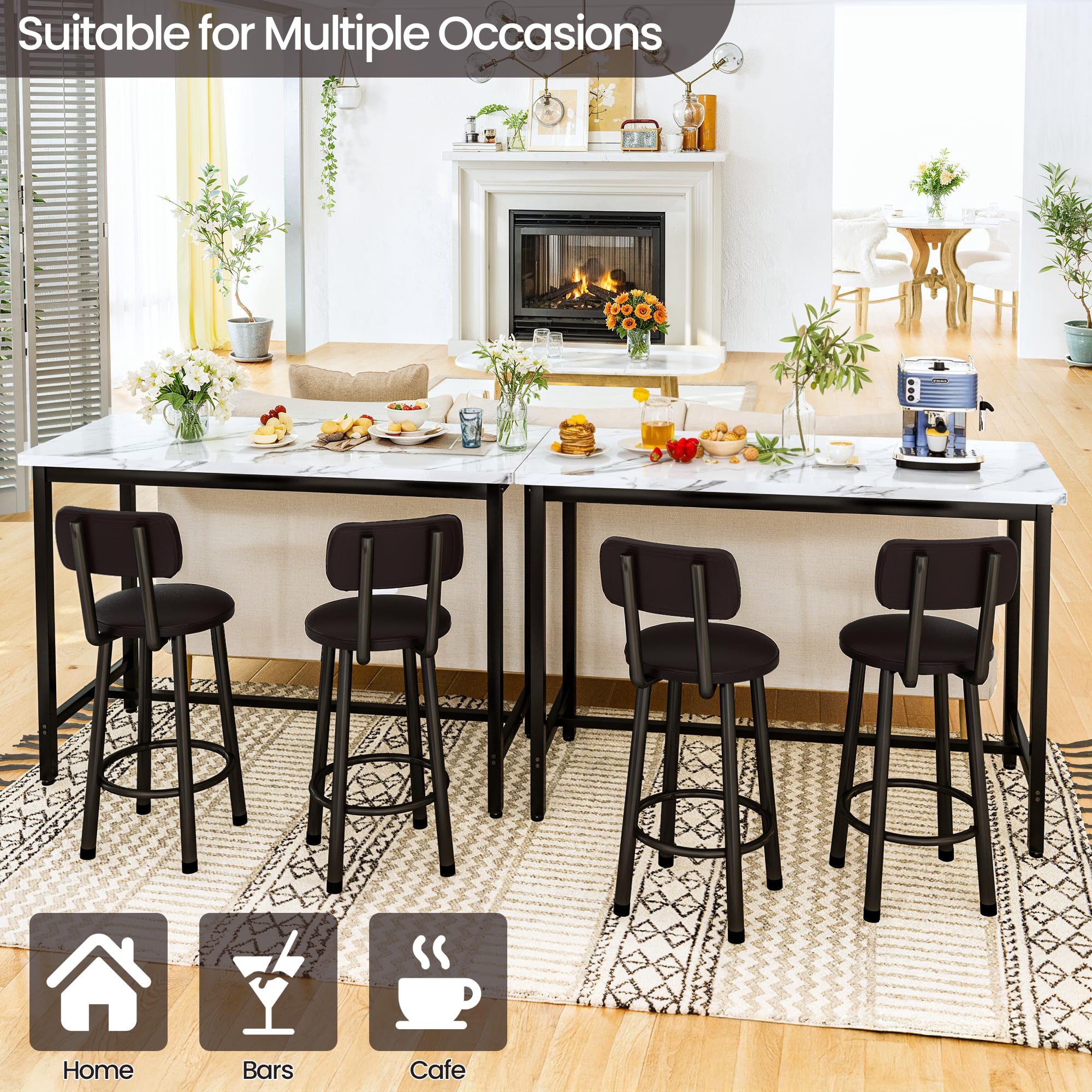 3 Piece Bar Table with Stools Set - Modern Faux Marble High Top Dining Set