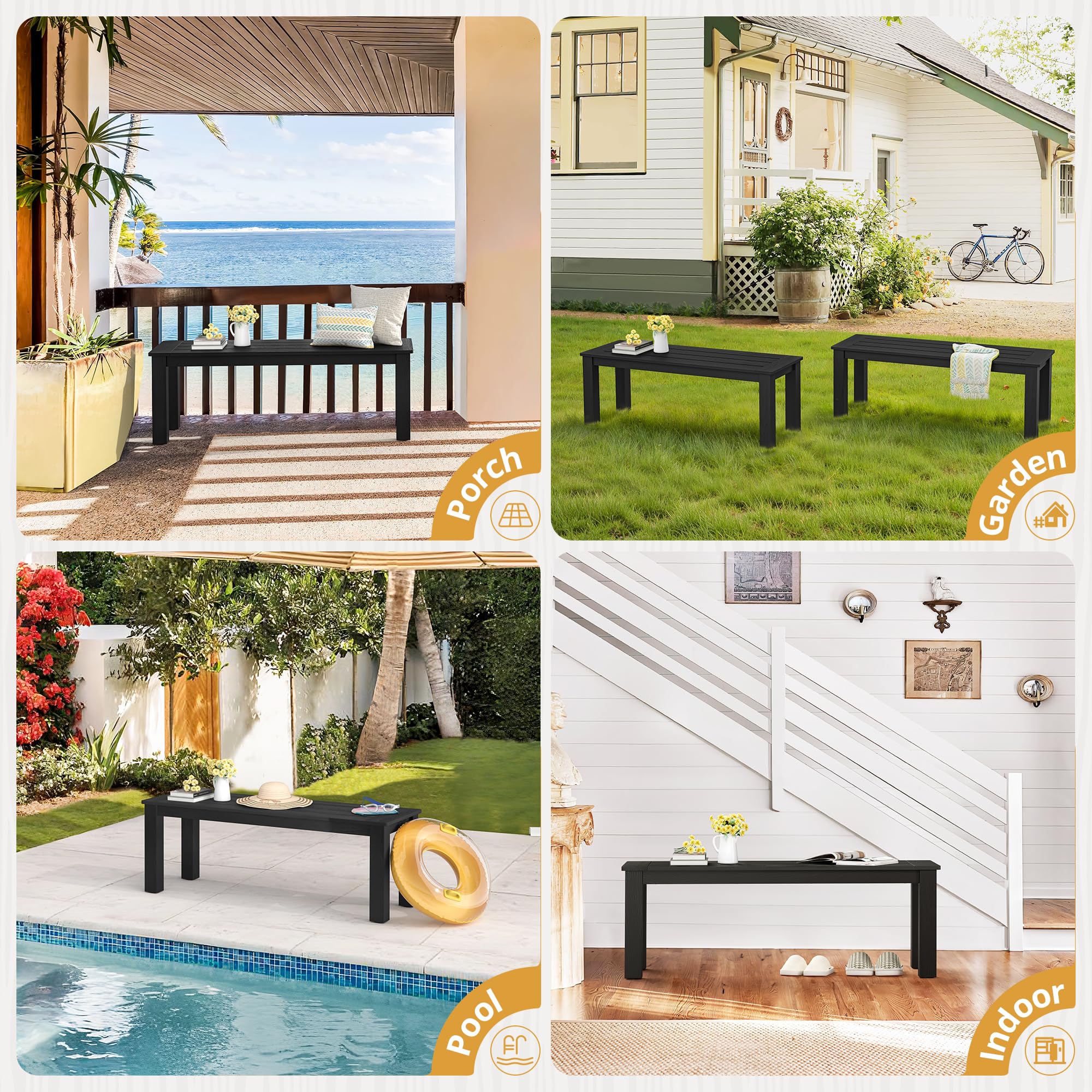 HDPS Outdoor Bench 48" Black Weather-Resistant