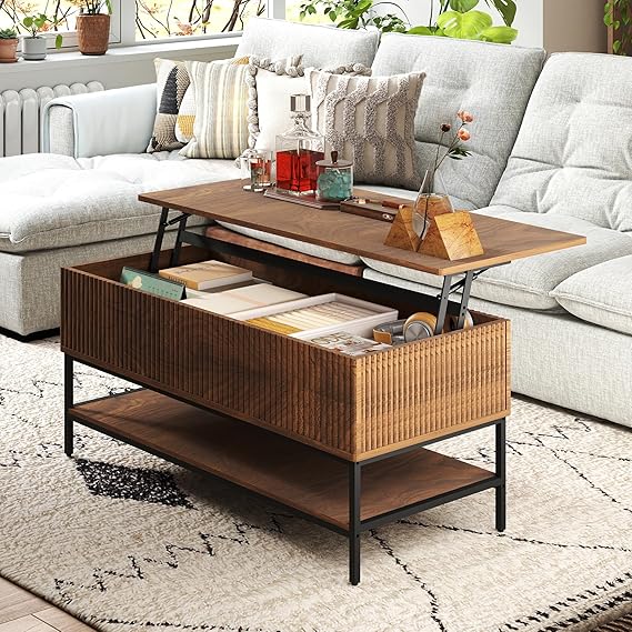 Round Flip Top Coffee Table with Storage