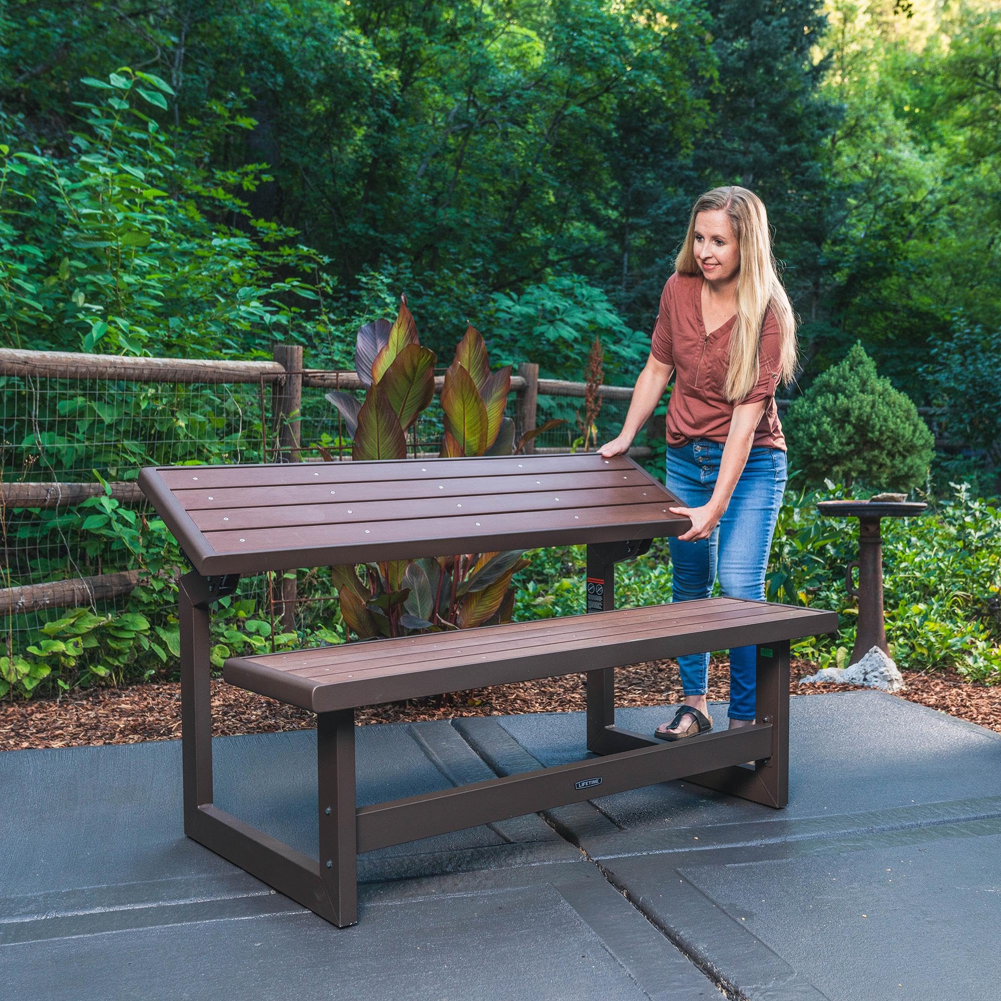 LIFETIME 60139 Outdoor Convertible Bench, 55 Inch, Mocha Brown