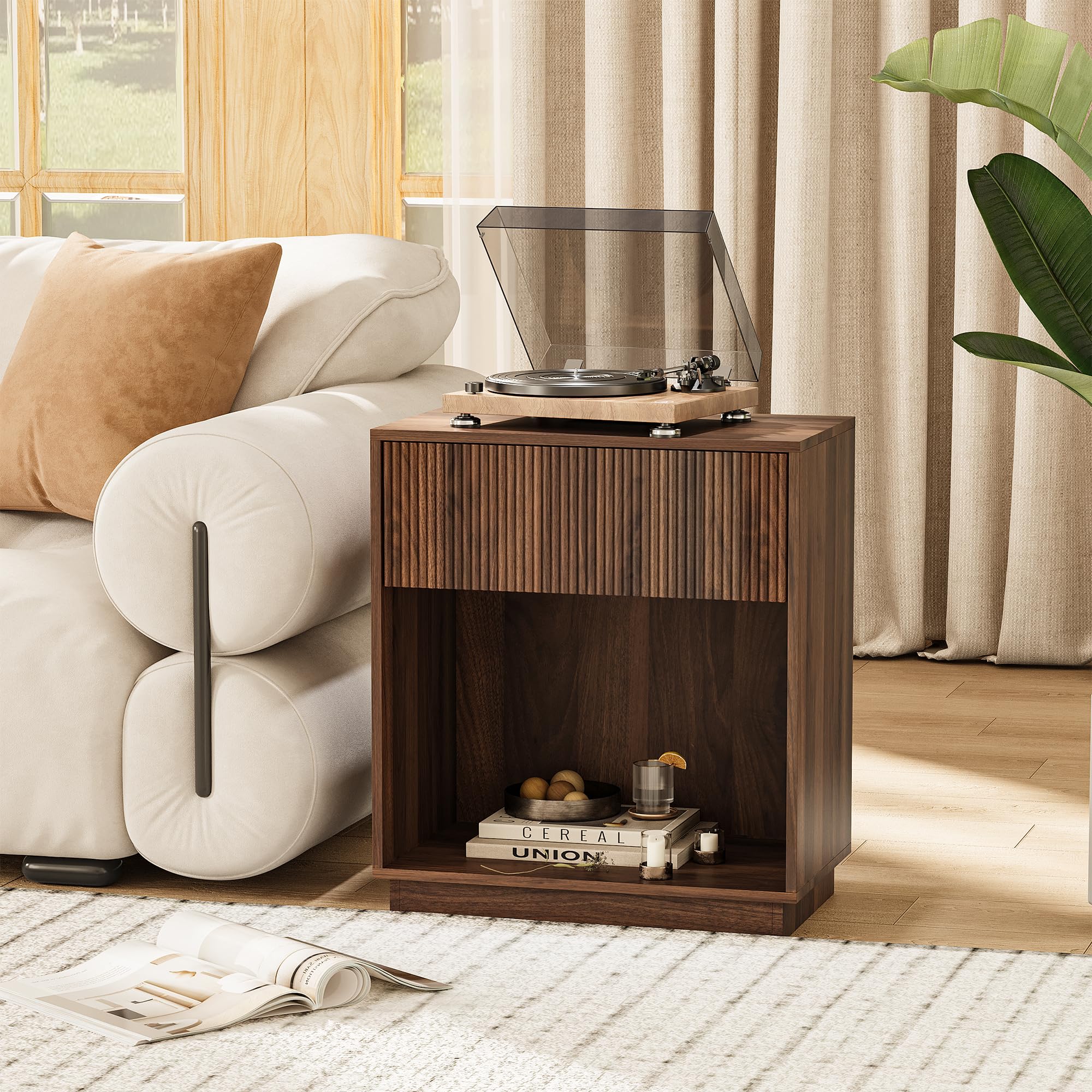 Modern Walnut Nightstand Set of 2