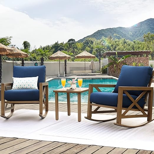 3 Piece Outdoor Rocking Bistro Set with Coffee Table