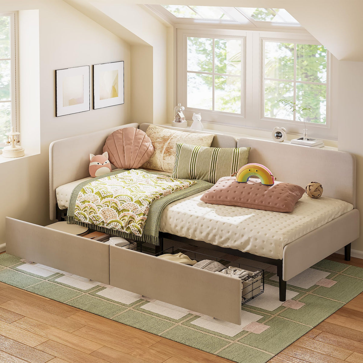 Twin Daybed with Storage Drawers and Safety Rails