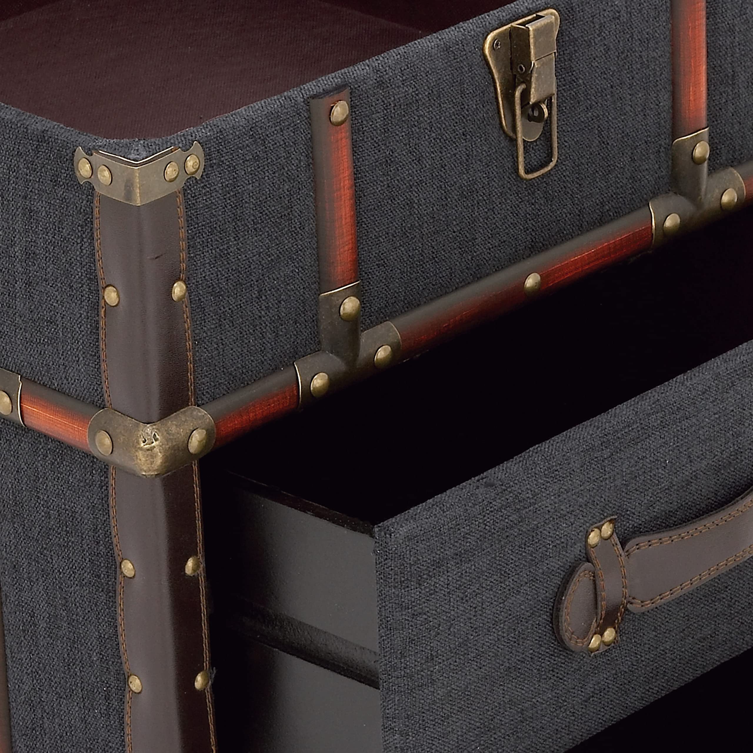 Blue Linen Upholstered 2-Drawer Accent Table