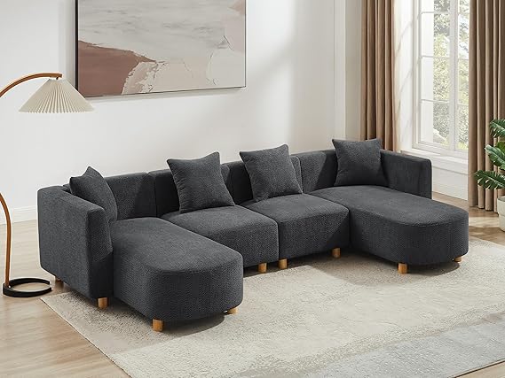 109.84" Modular Sectional Sofa with Ottoman - 5 Seater Boucle Cloud Couch