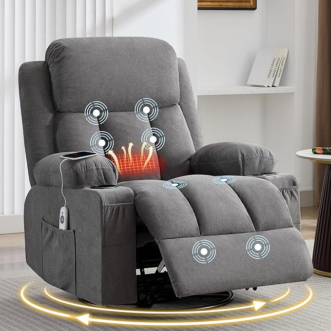 Swivel Rocker Recliner with Massage and Heat