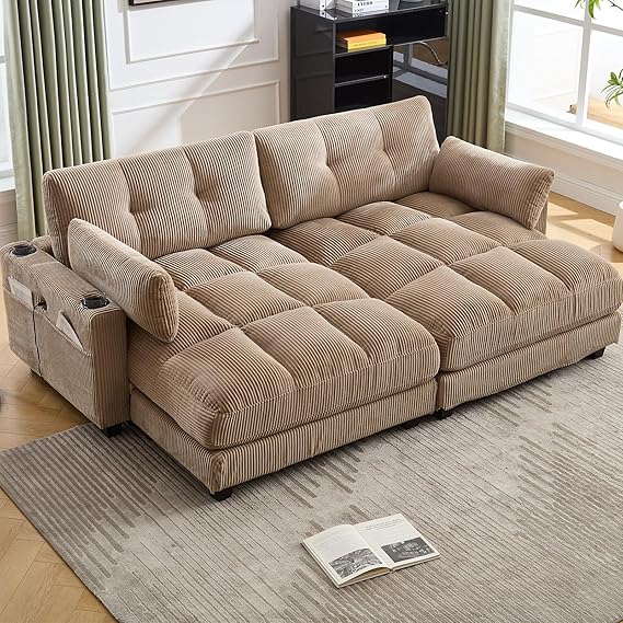 Oversized Double Chaise Lounge Cloud Couch with USB & Cup Holders