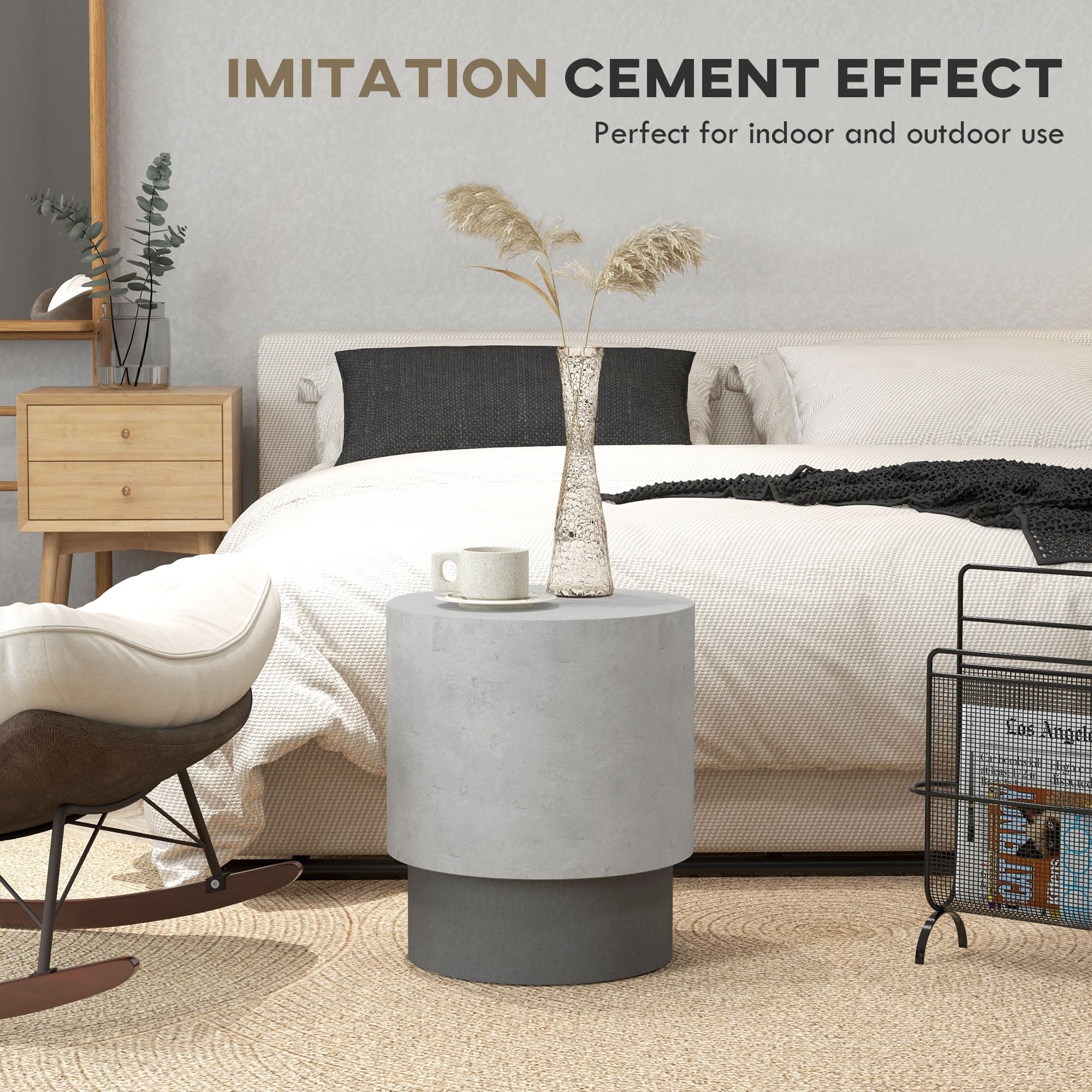 Concrete Finish Round End Table with Adjustable Feet