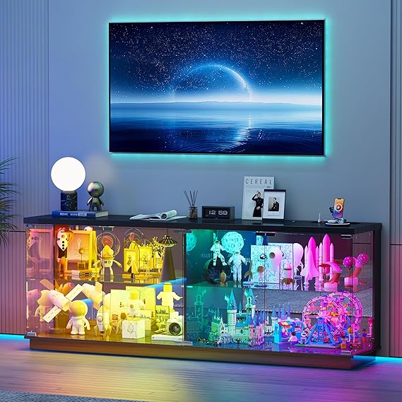 RGB Lighted Glass Display Cabinet with Motion Sensor