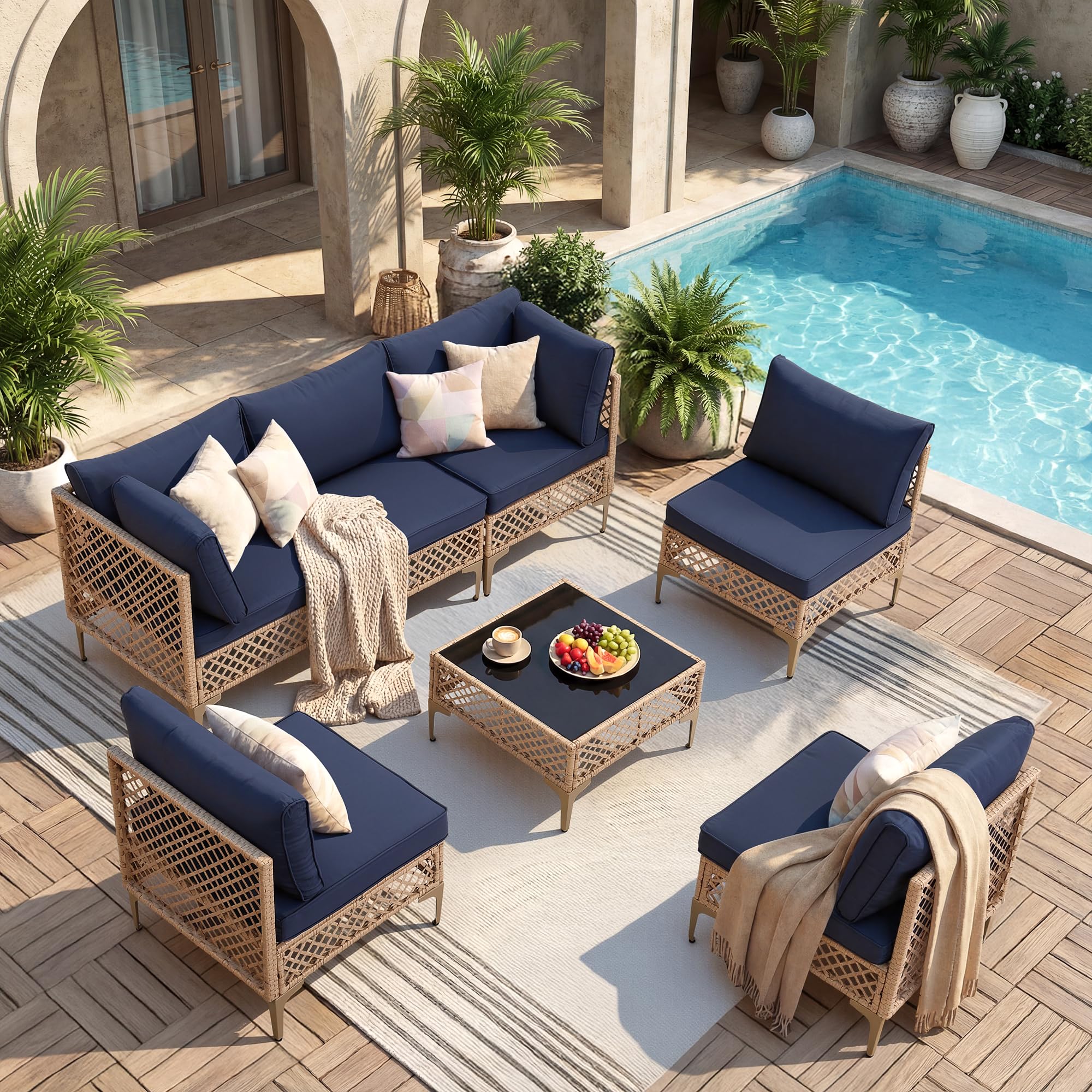 7 Piece Outdoor Wicker Modular Sectional Set with Coffee Table