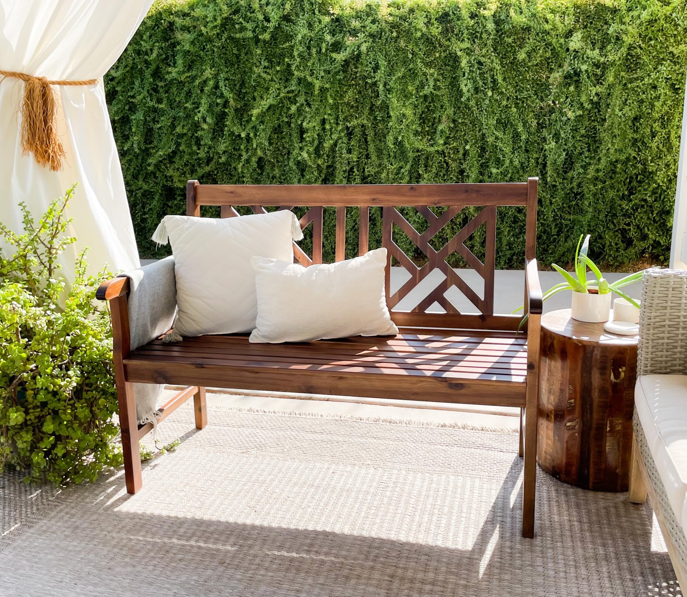 Outdoor Acacia Wood Garden Bench with Backrest