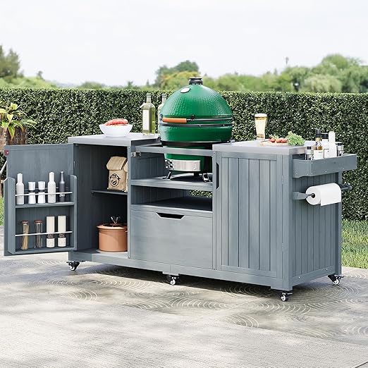 Outdoor Grill Table with Stainless Steel Top