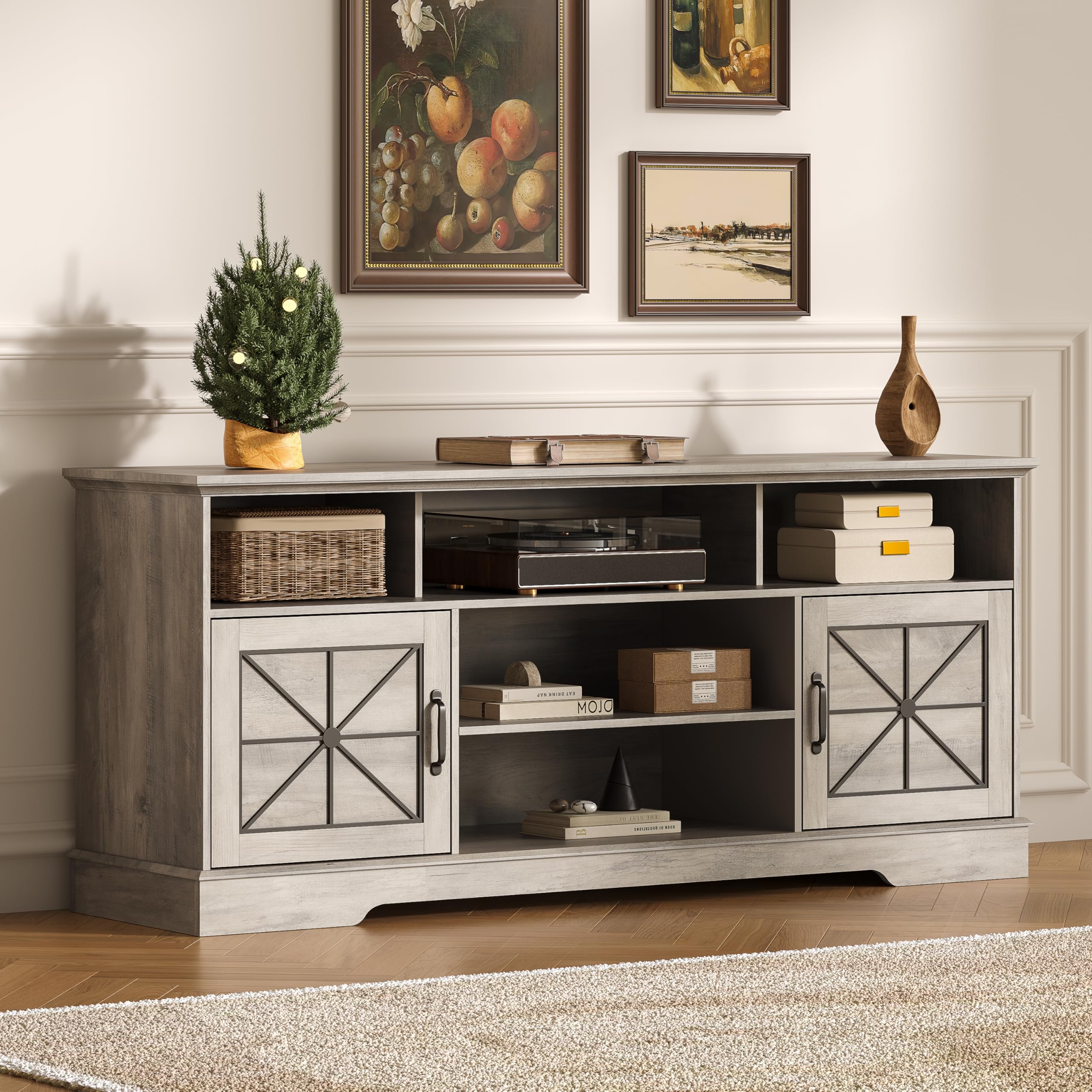 59 Inch TV Stand with RGB LED Lights and Storage Cabinets