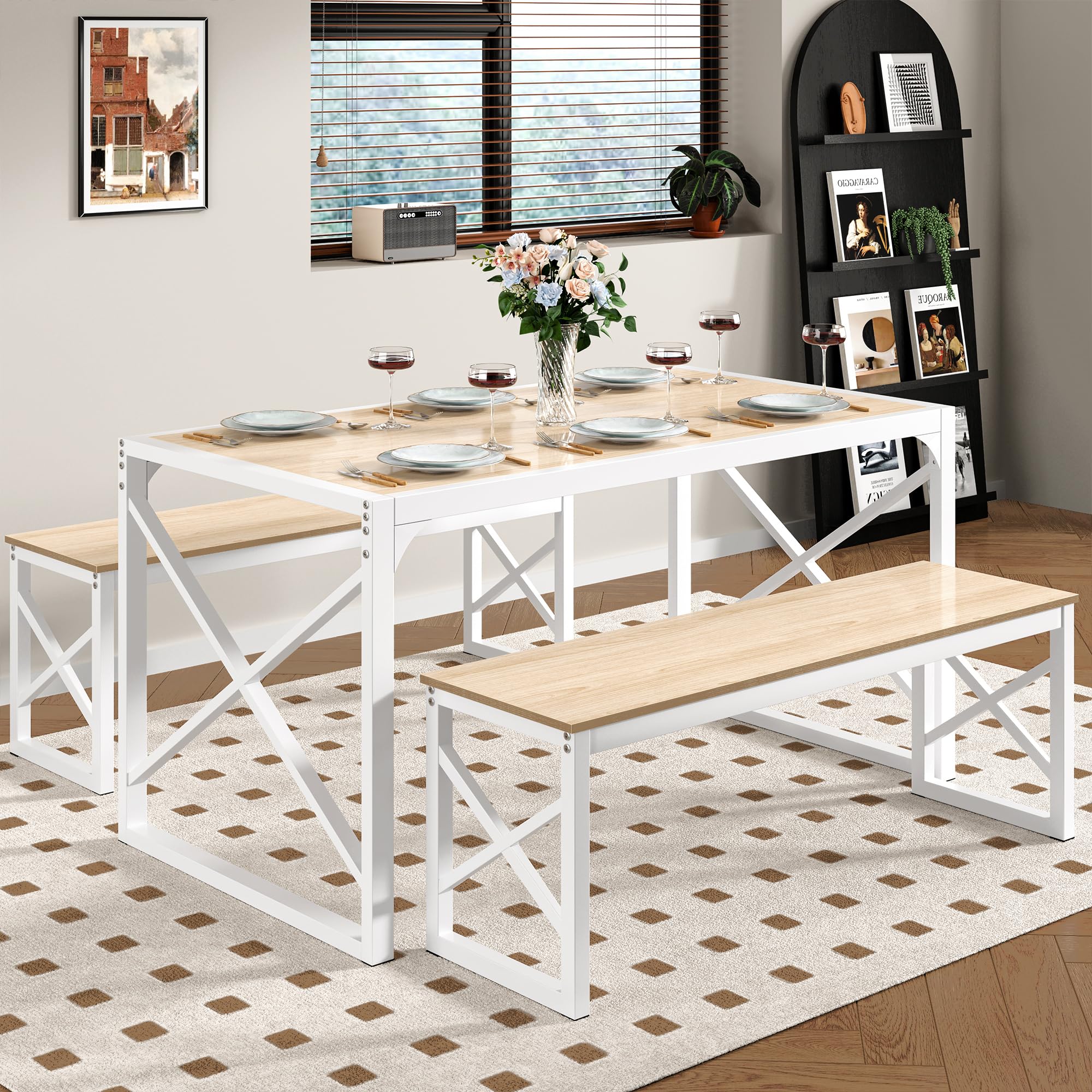 55" Dining Table Set with 2 Benches