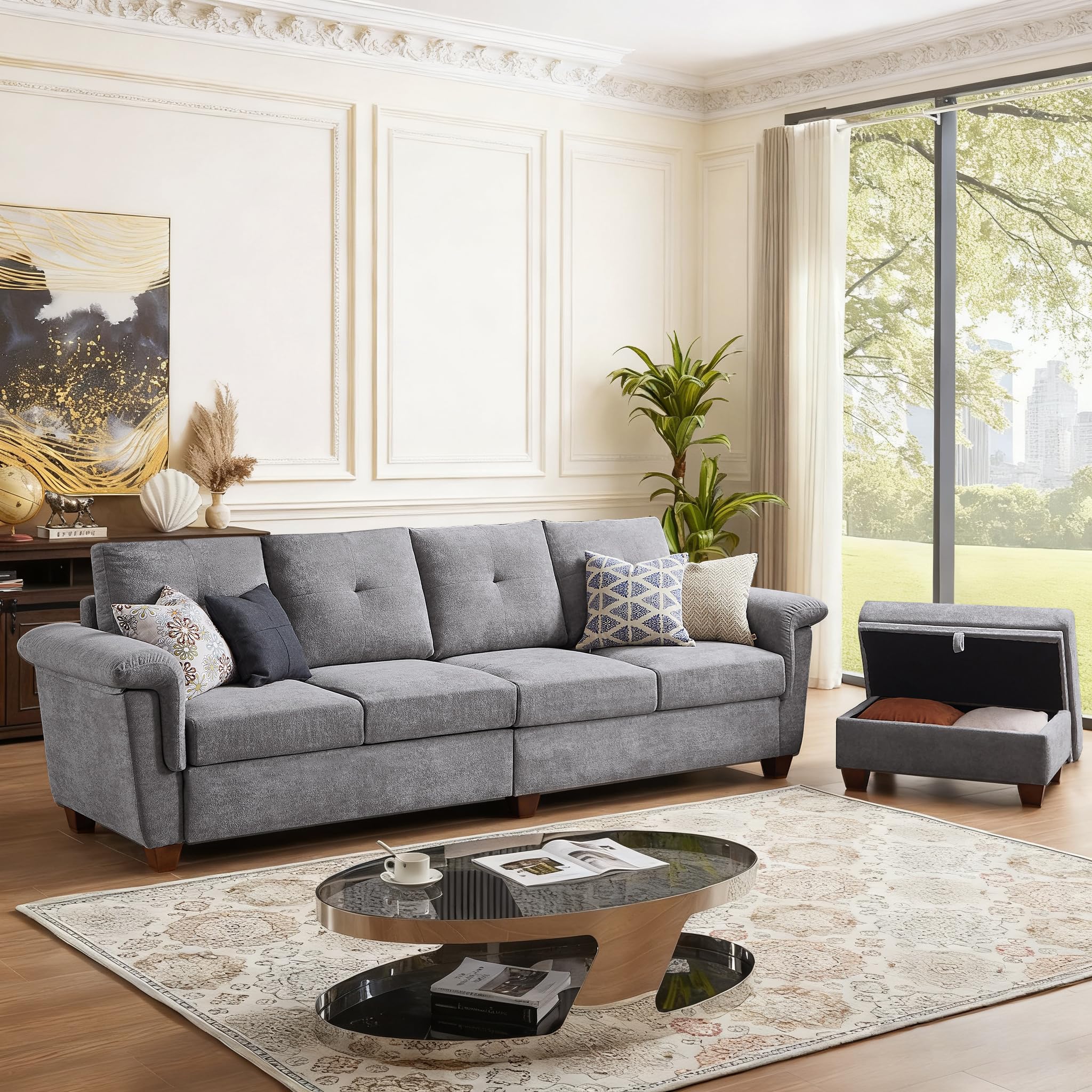 108" Convertible L-Shaped Sectional Sofa with Ottoman and Storage