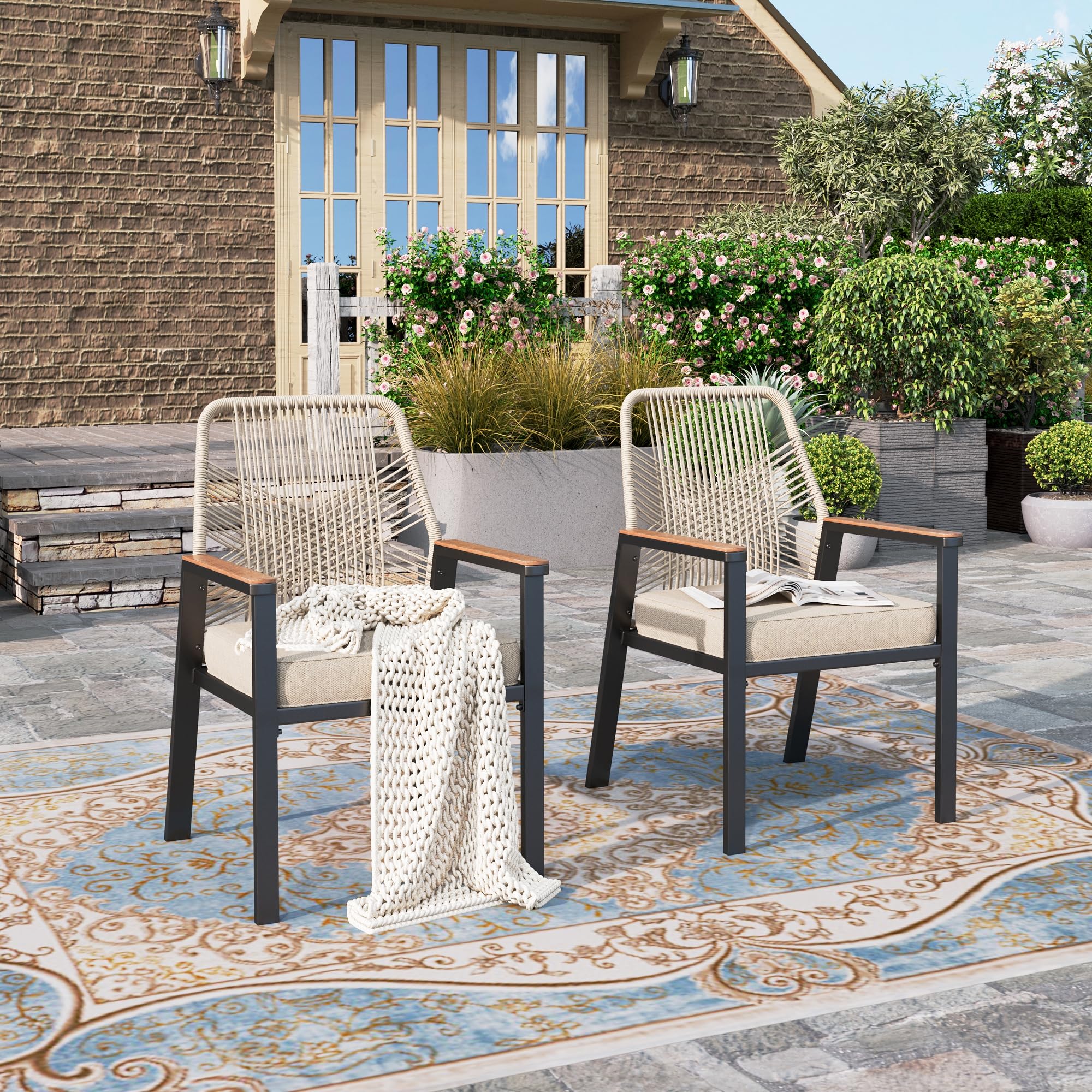 Rattan Dining Chairs Set of 2 - All-Weather Outdoor Patio Seating