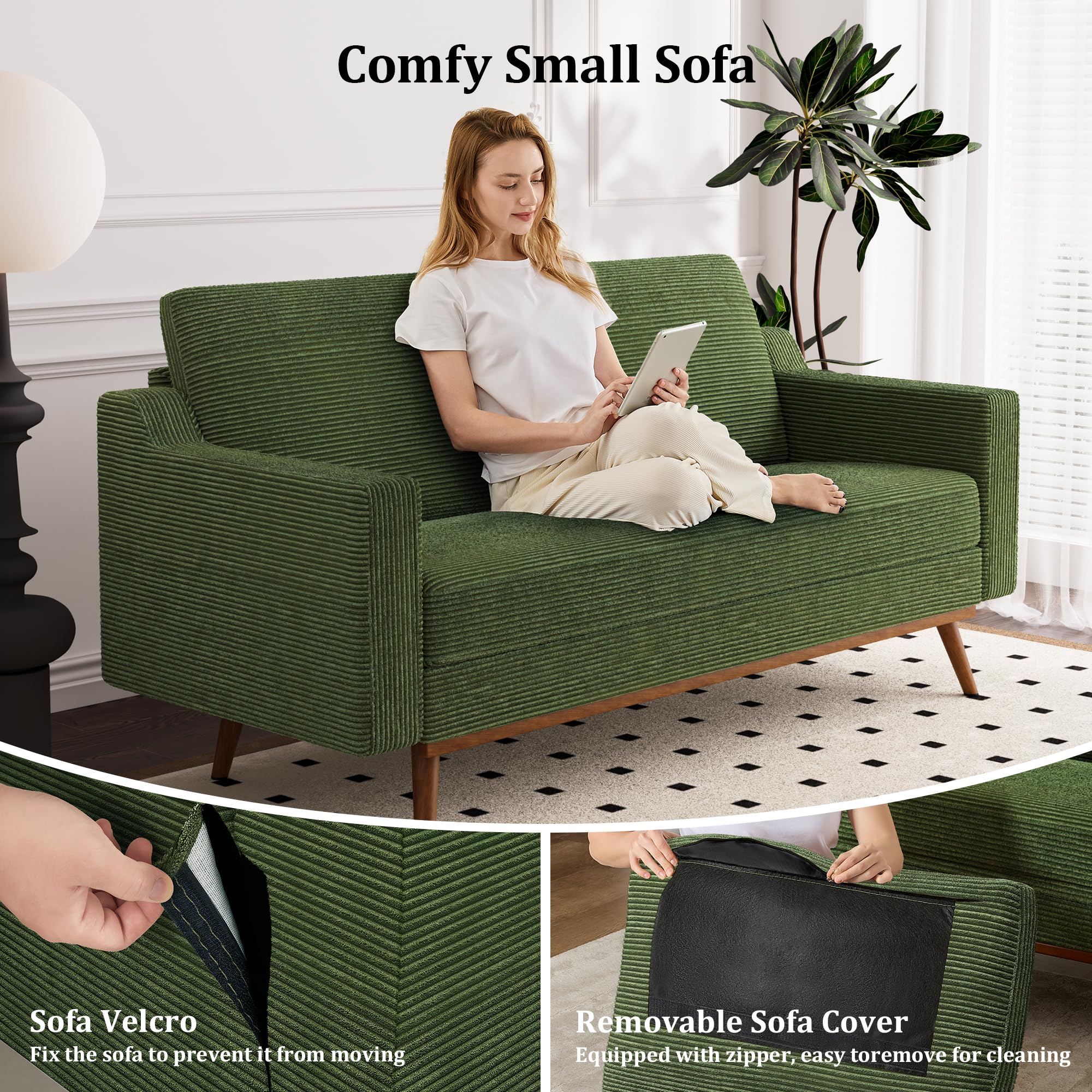 65.4" Green Corduroy Loveseat Sofa