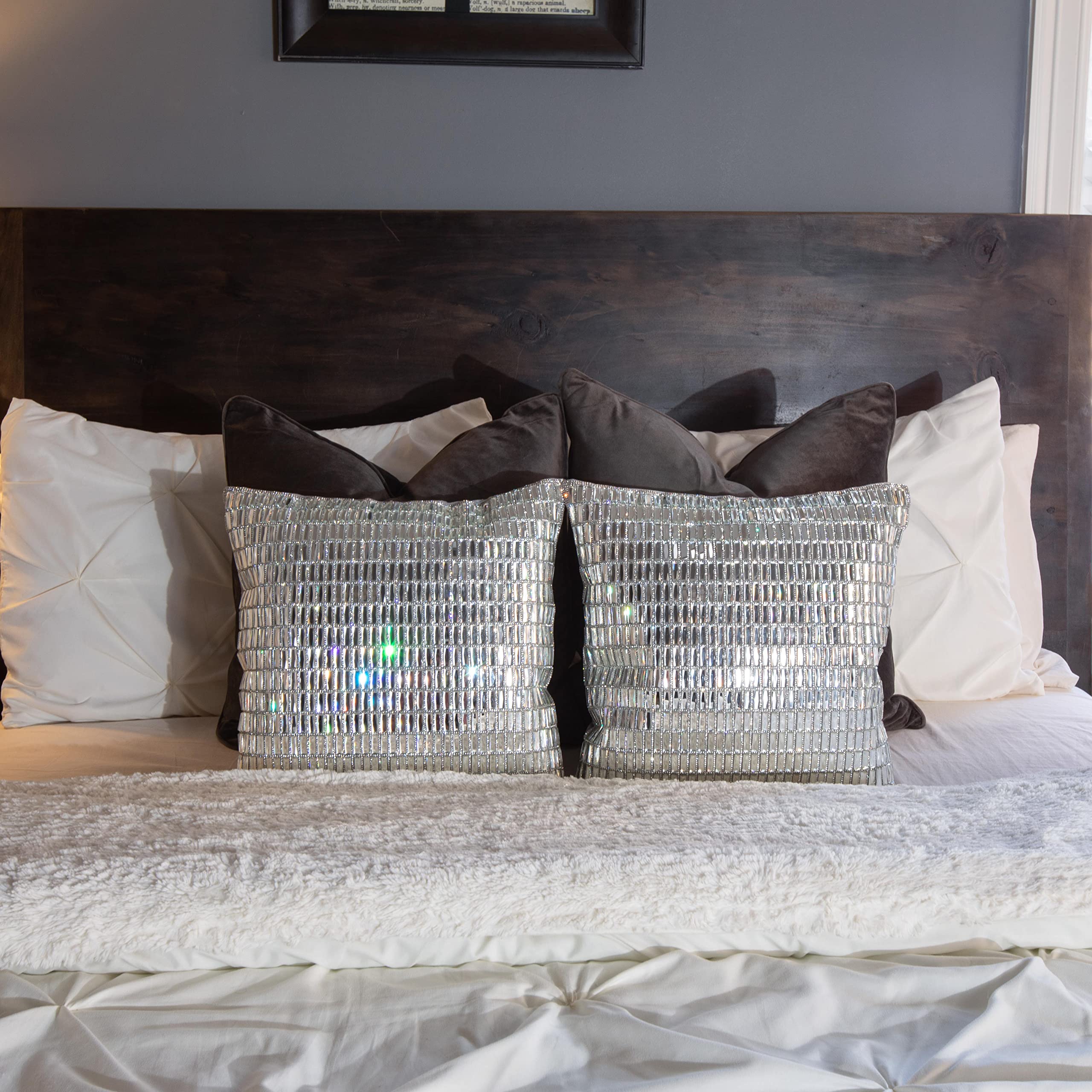 Glass Stone Velvet Throw Pillow Silver 16x16