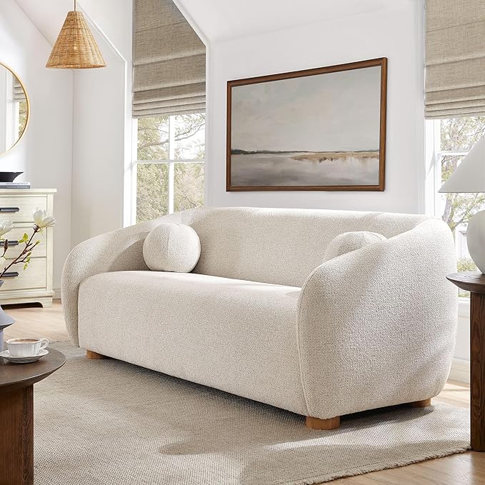 85 Inch Curved Back Sofa with Ball Throw Pillows