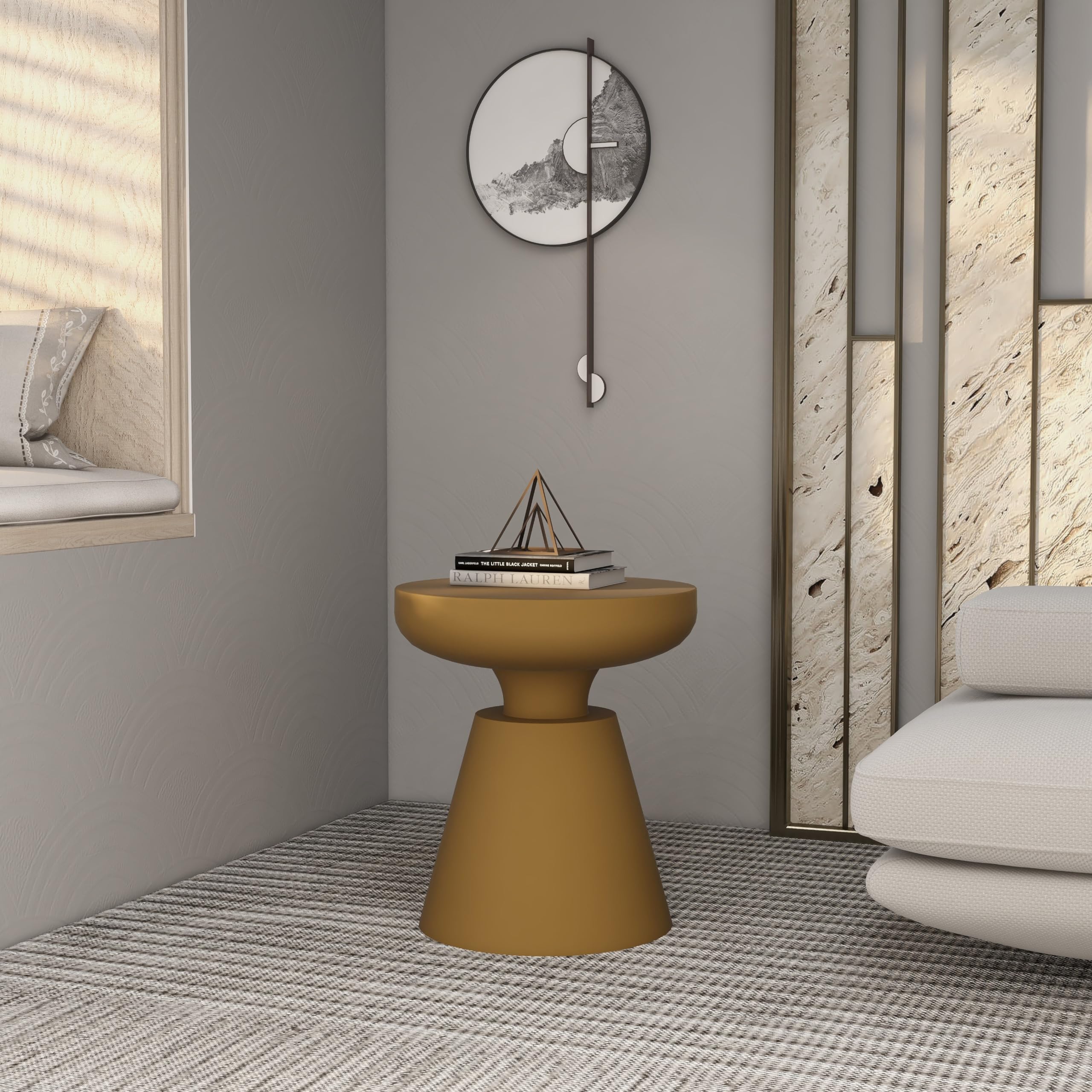 Round Fiberstone Side Table with Pedestal Base