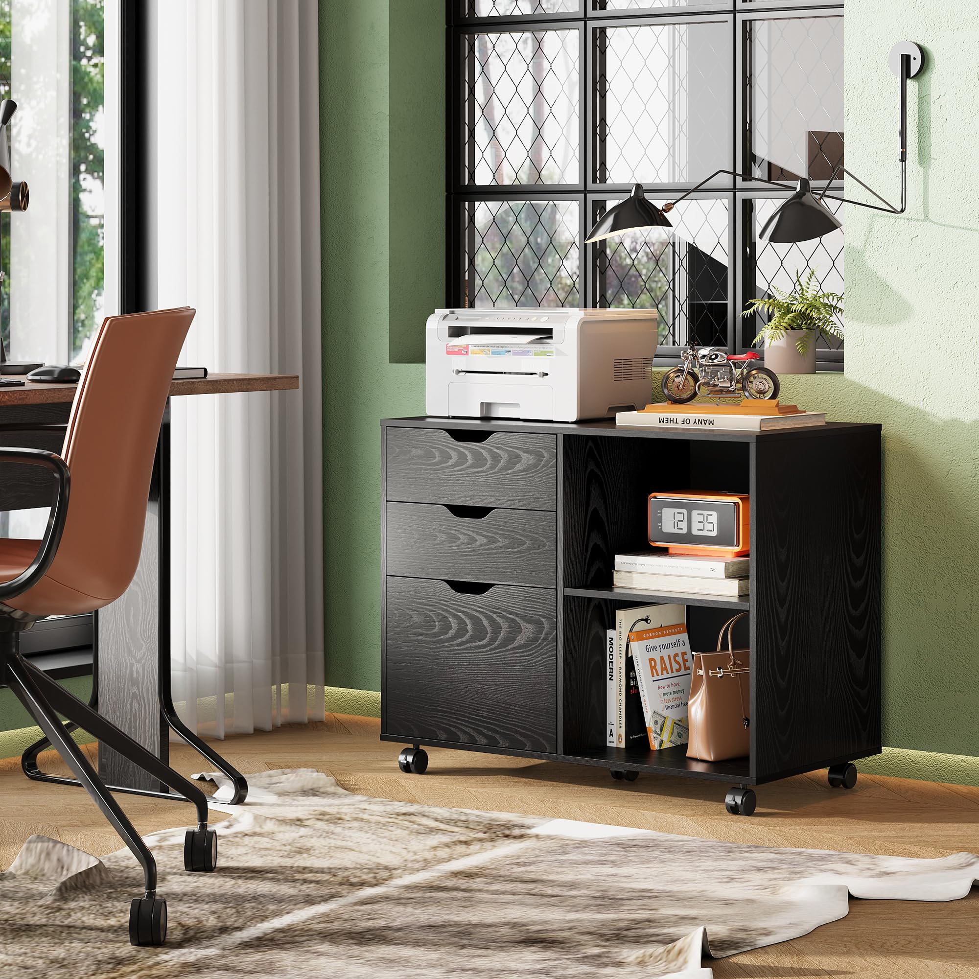 3-Drawer Mobile Lateral File Cabinet with Printer Stand