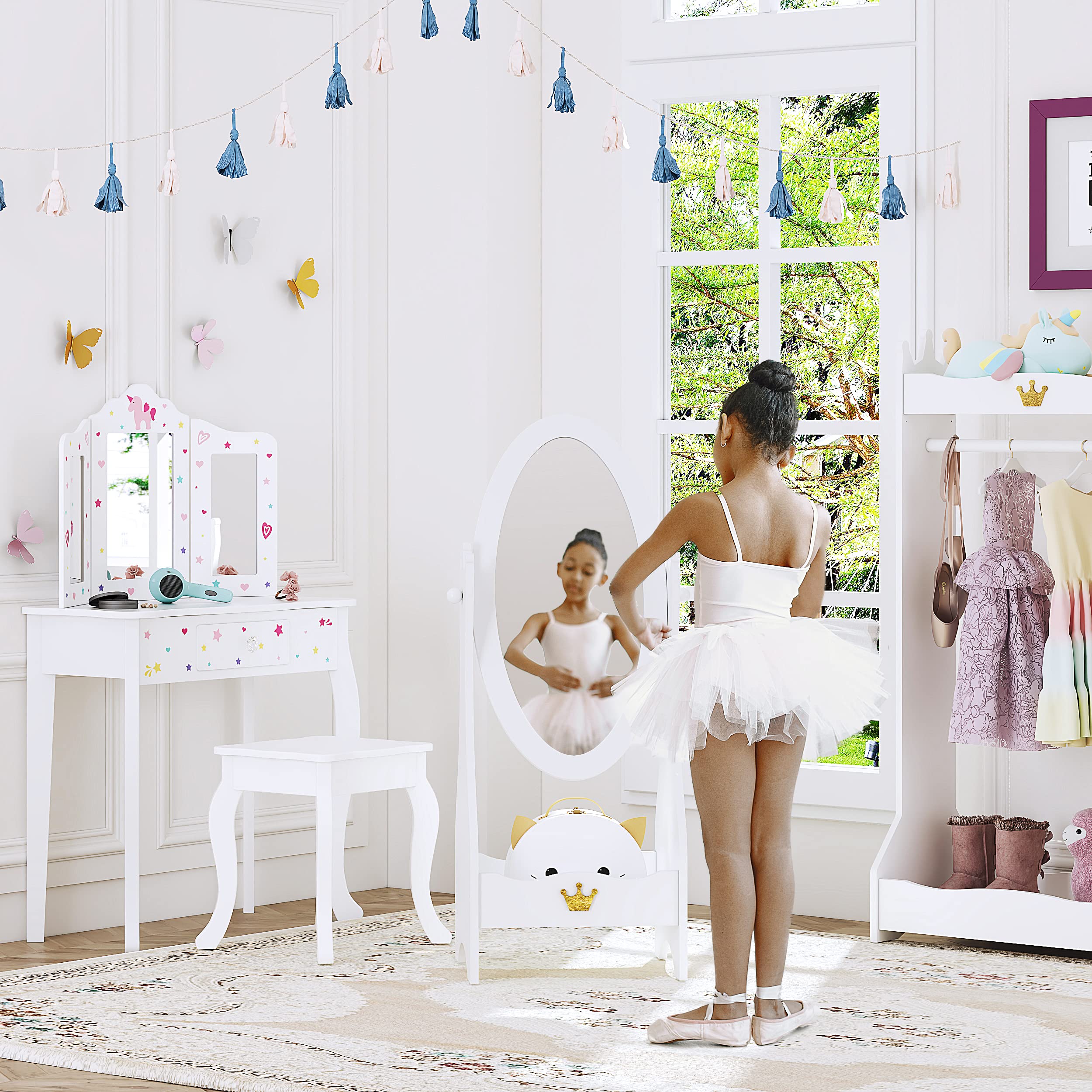 Kids Full Length Dressing Mirror with Storage