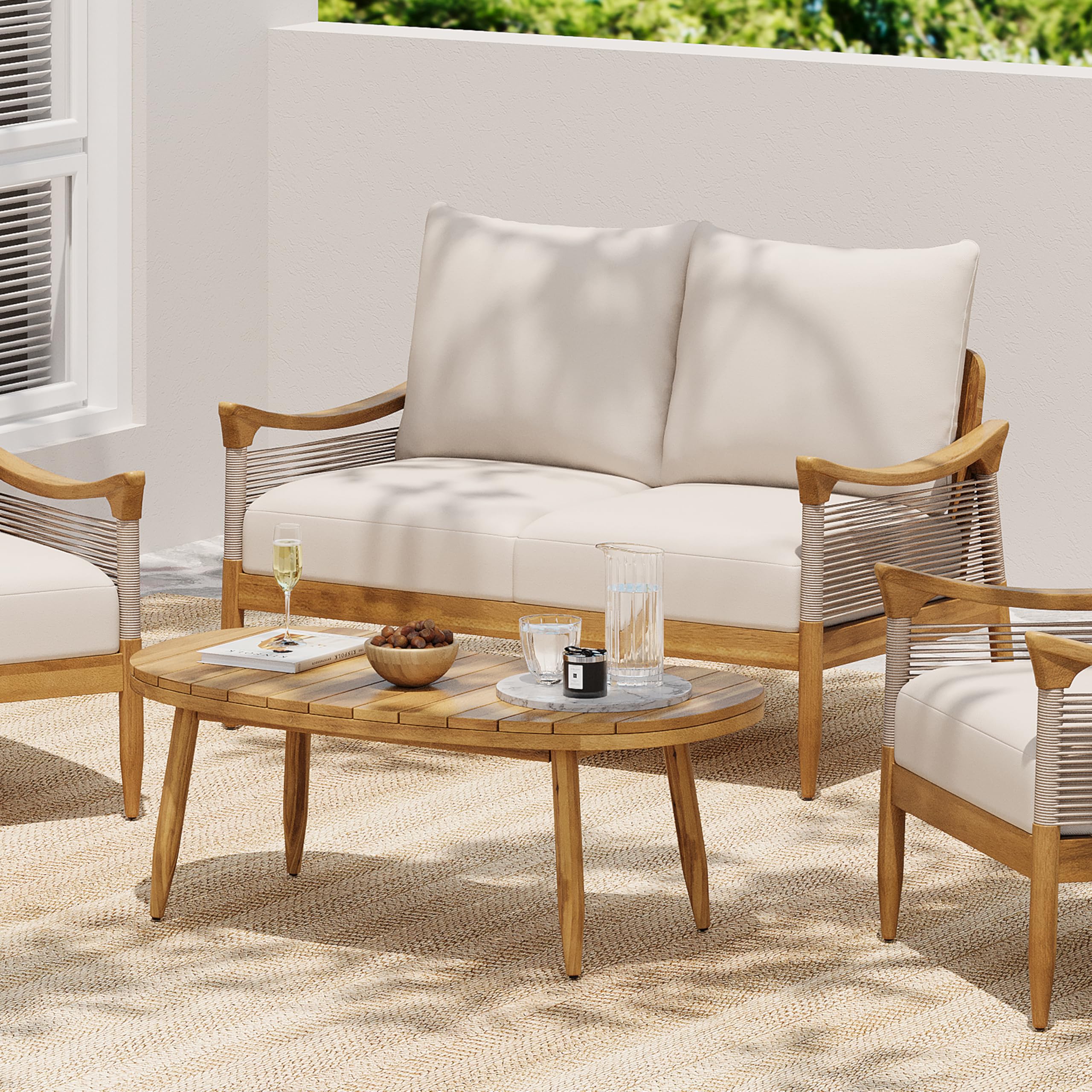 2 Piece Acacia Wood Patio Conversation Set with Loveseat