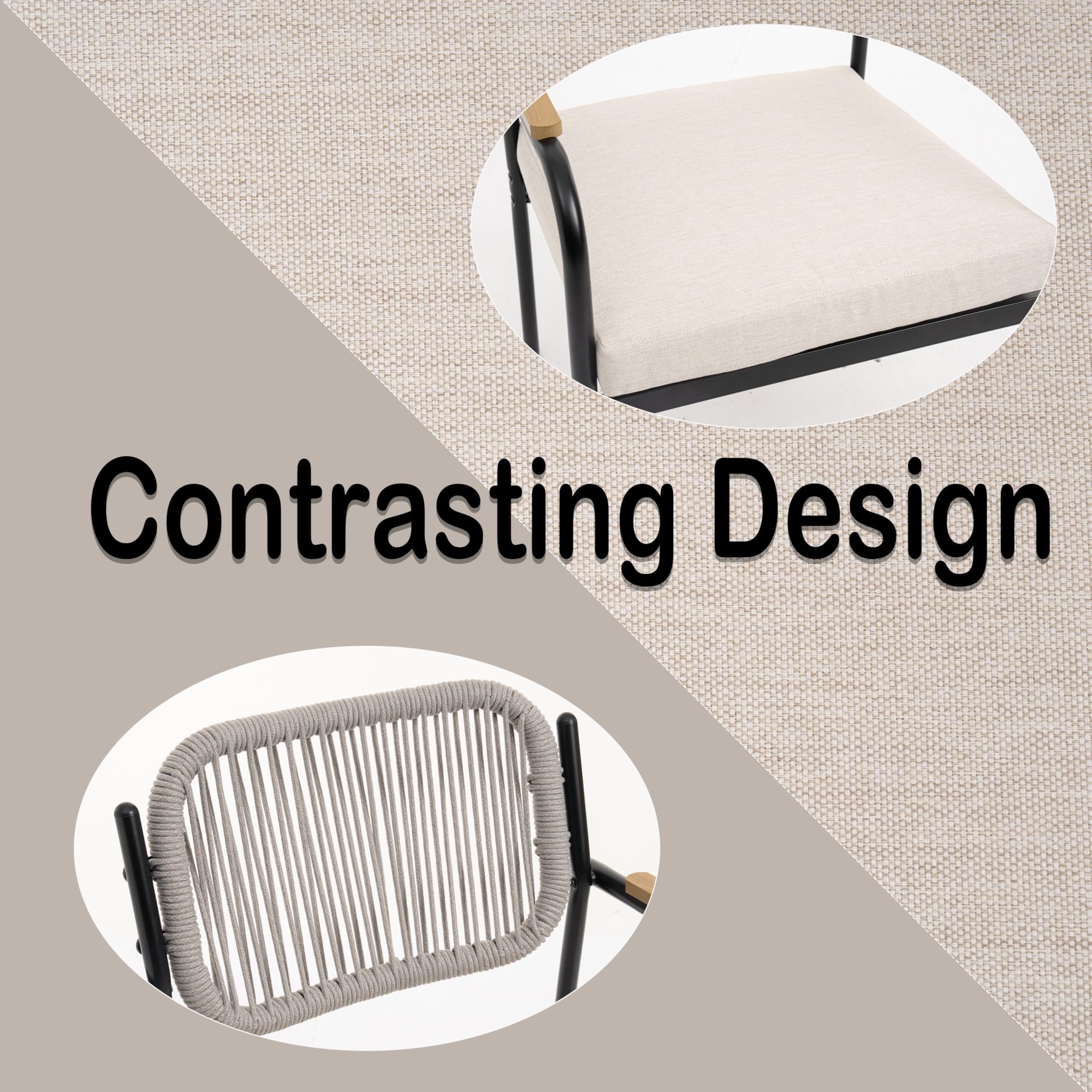 Rope Patio Dining Chairs Set of 2 with Armrests