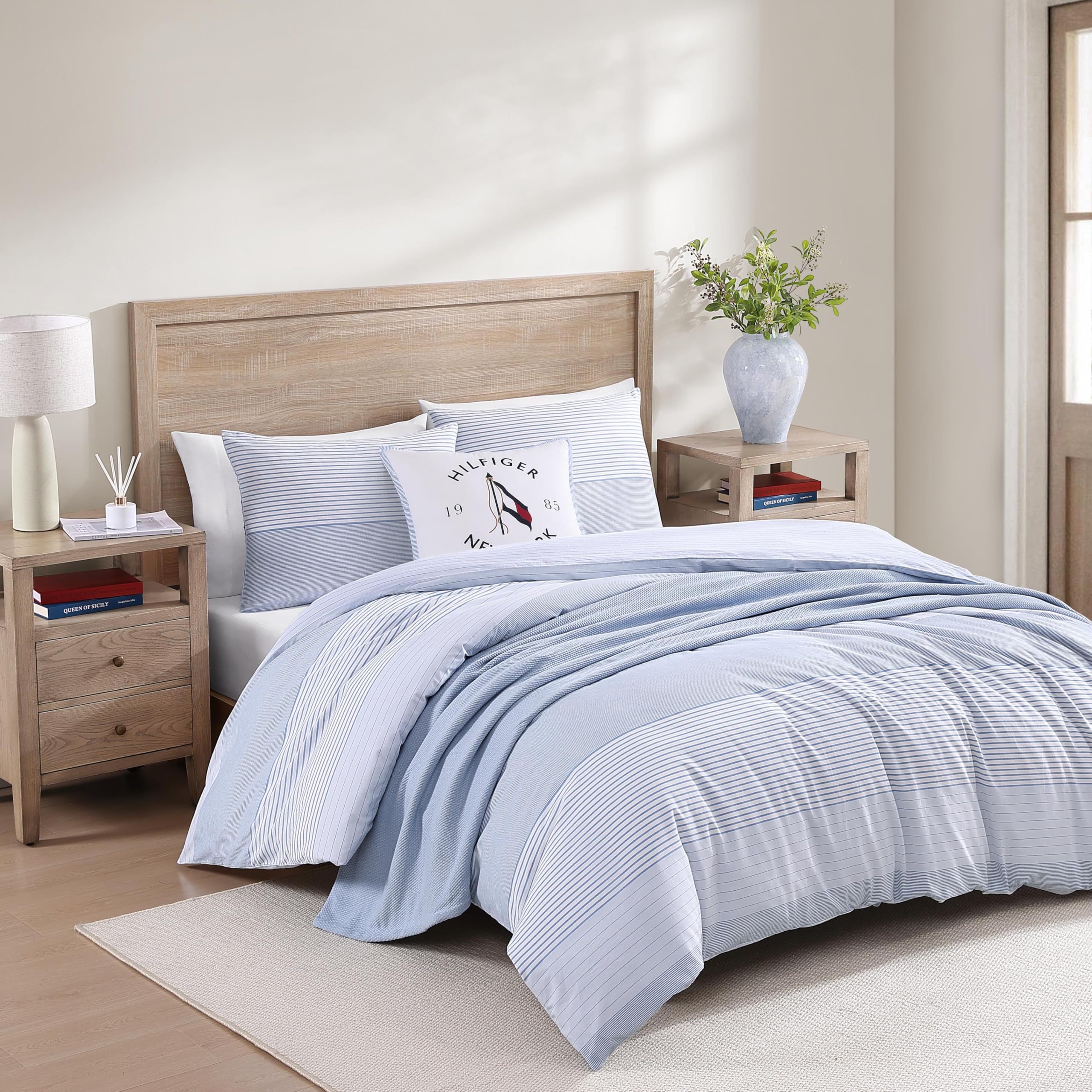 Modern Stripe Blue King Comforter Set