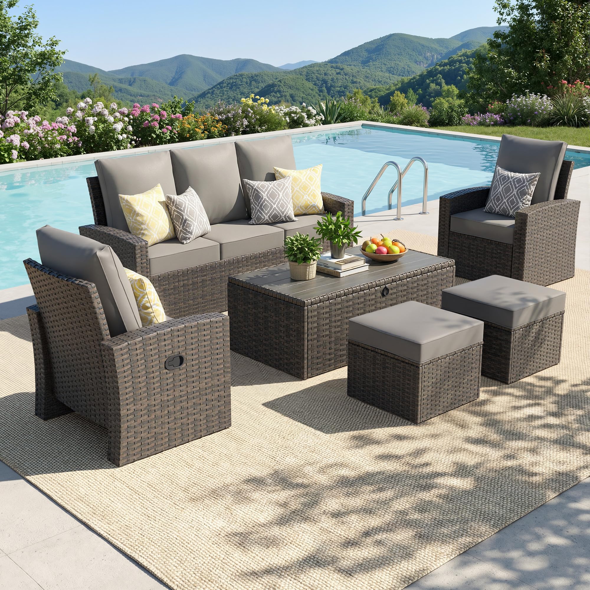 6-Piece Outdoor Patio Furniture Set with Reclining Chairs