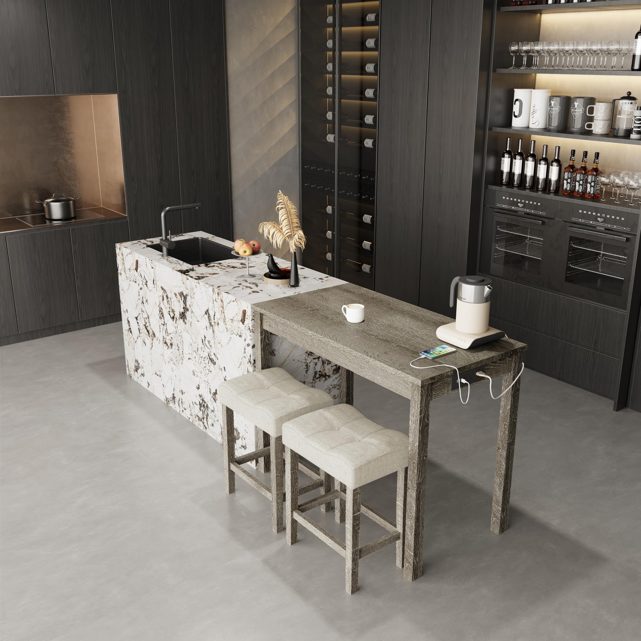 3-Piece Counter Height Bar Table Set with USB Charging