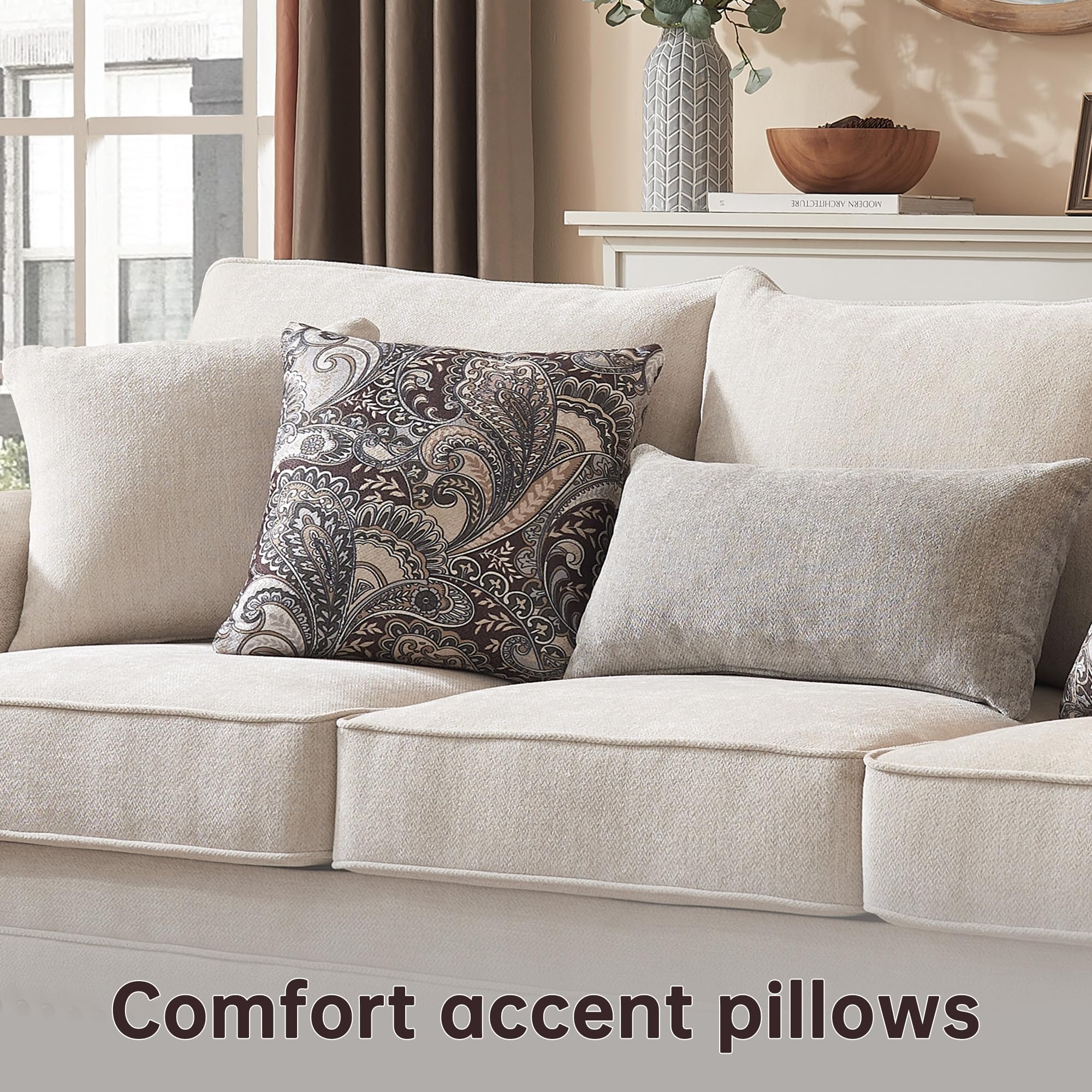 3-Seat Chenille Sofa with Nailhead Trim