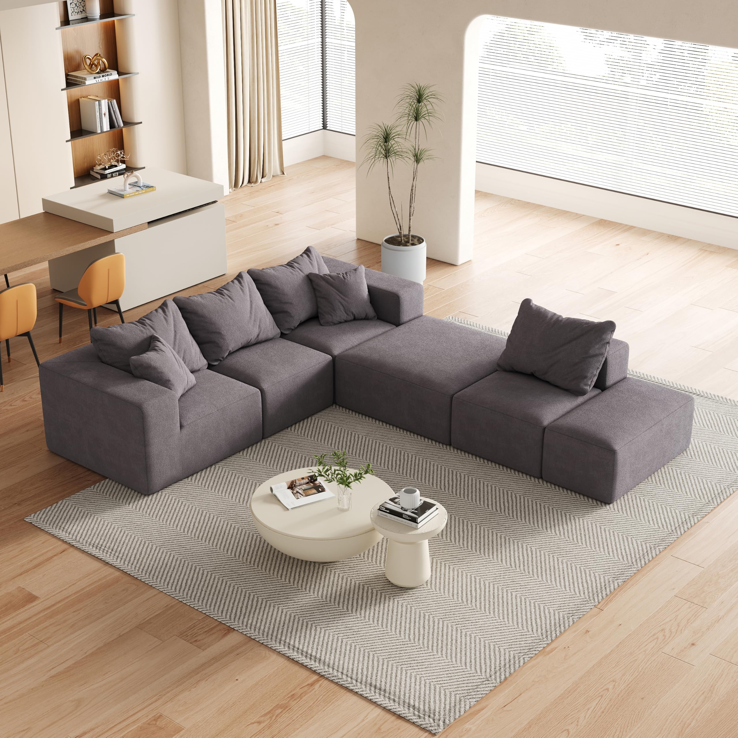 132" L-Shaped Sectional Sofa with Ottoman