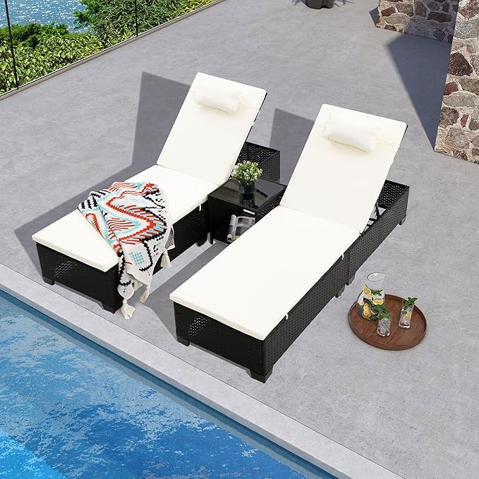 Patio Chaise Lounge Set with Coffee Table
