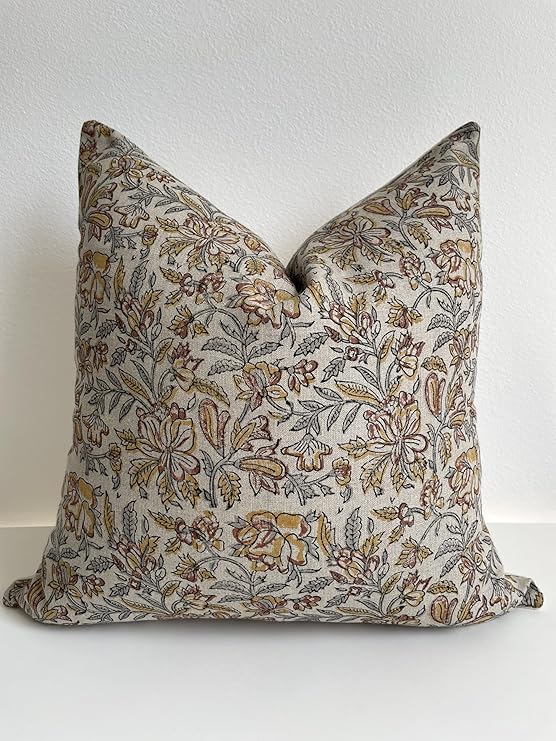 Hand Block Print Linen Throw Pillow Cover 20x20