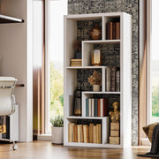 Geometric Bookcase 6-Shelf Industrial White Etagere Tall Storage Display